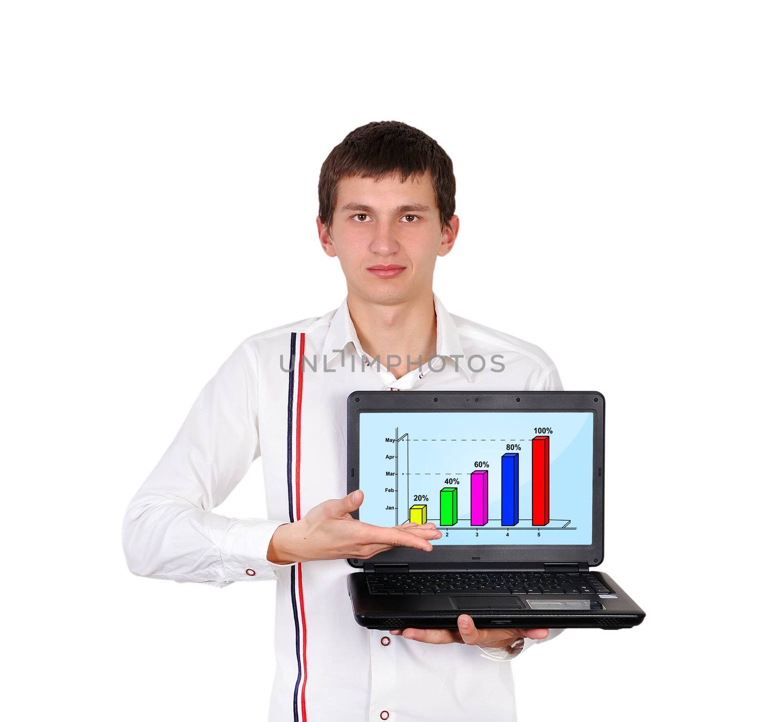 businessman with notebook and growth chart