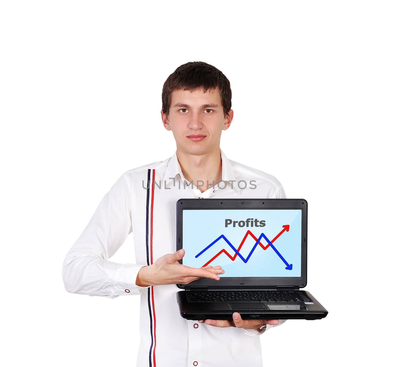 businessman with notebook and growth chart