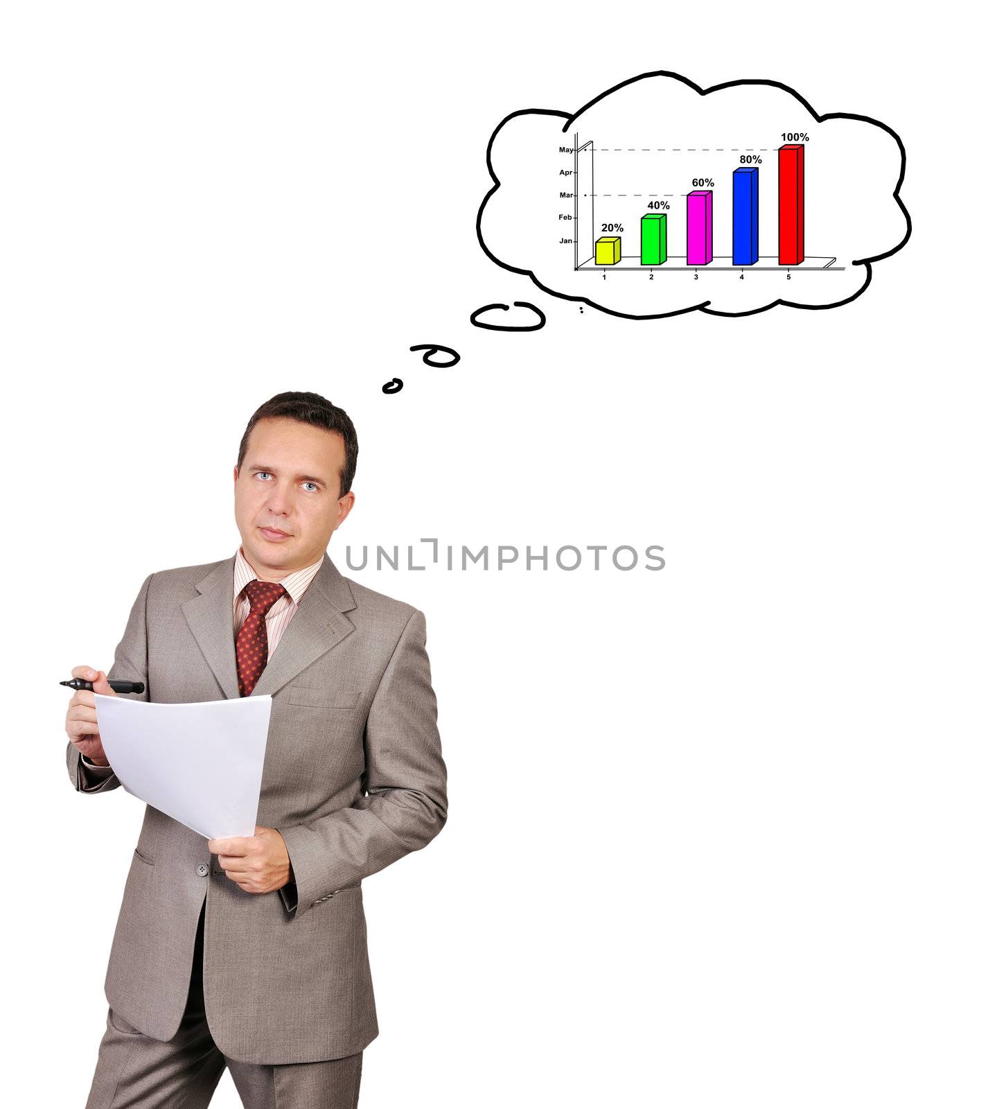 man with paper in hand dreams of growth charts