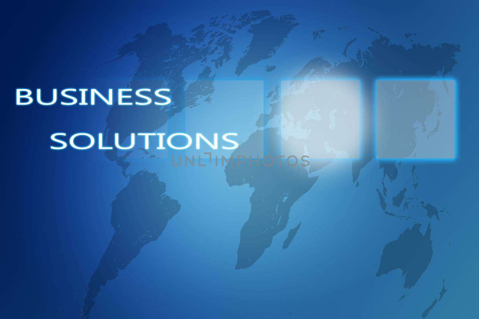 Business Solutions concept Illustration on Blue Background with world map
