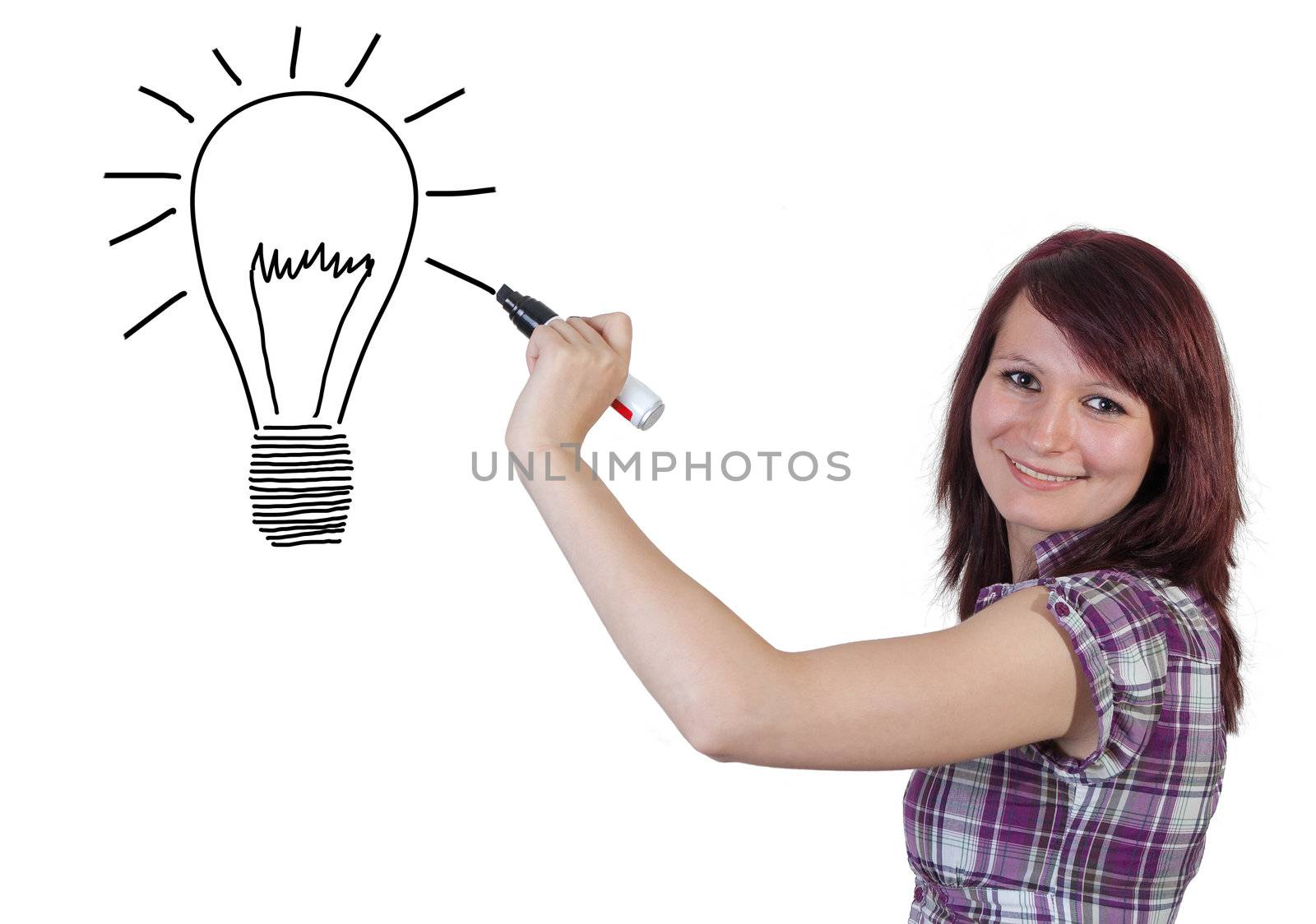 Business woman drawing an creativity concept on a whiteboard