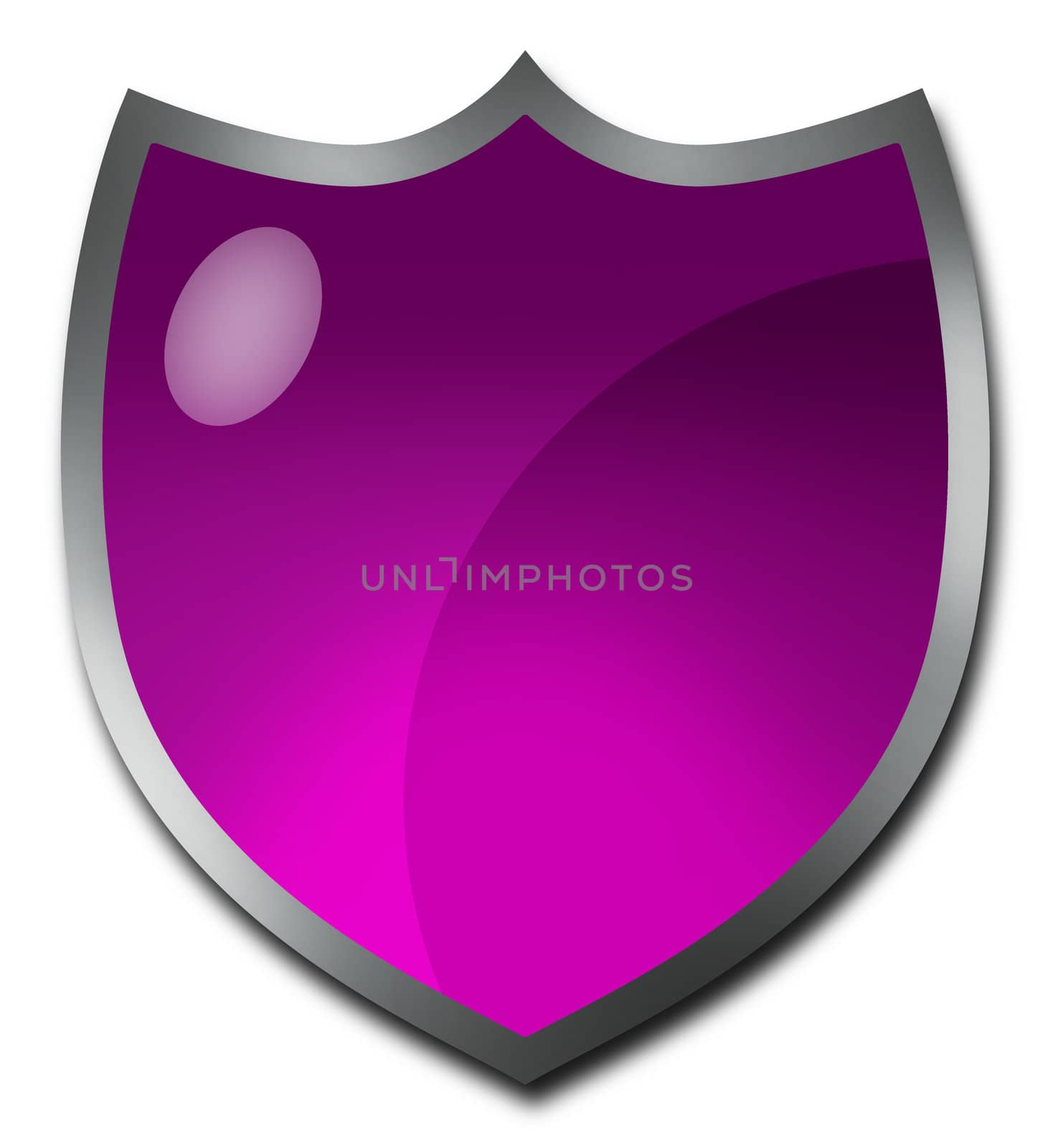 Purple badge or crest-shaped button against white