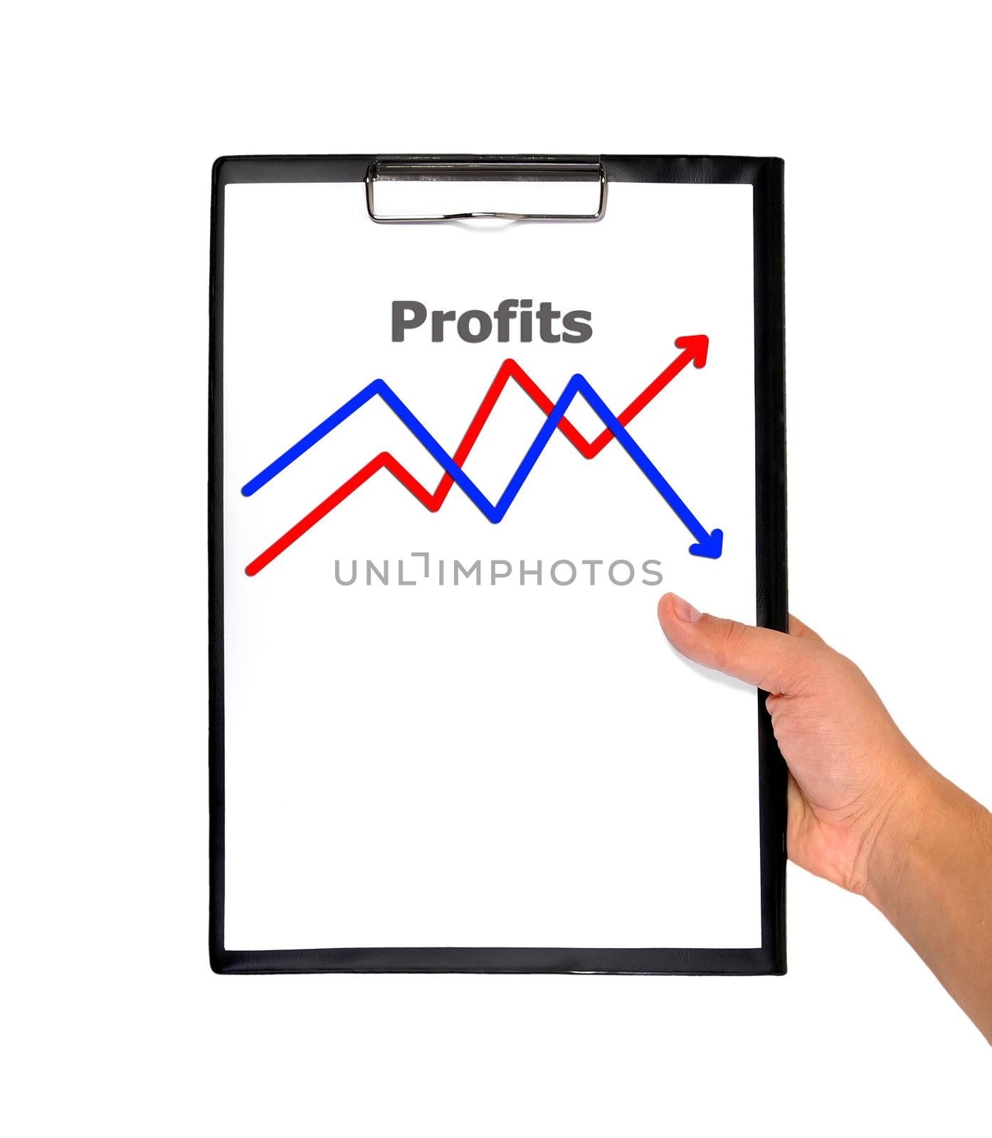 clipboard in hand with chart of profits