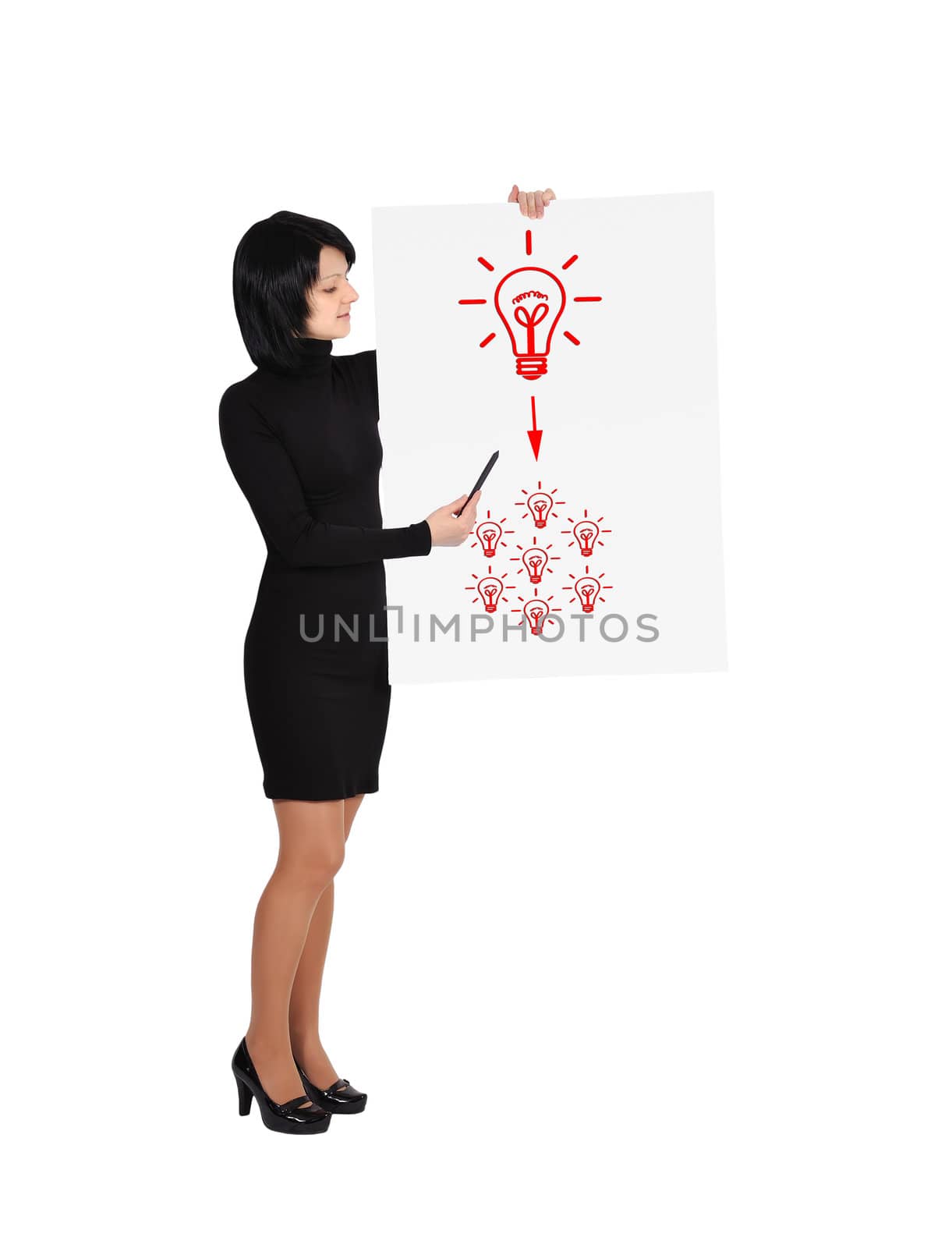 businesswoman holding billboard with idea formula