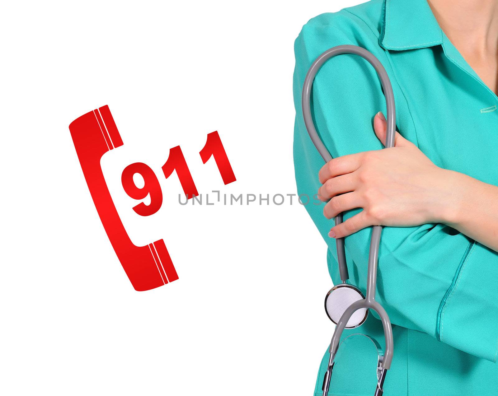 female doctor and  911 symbol