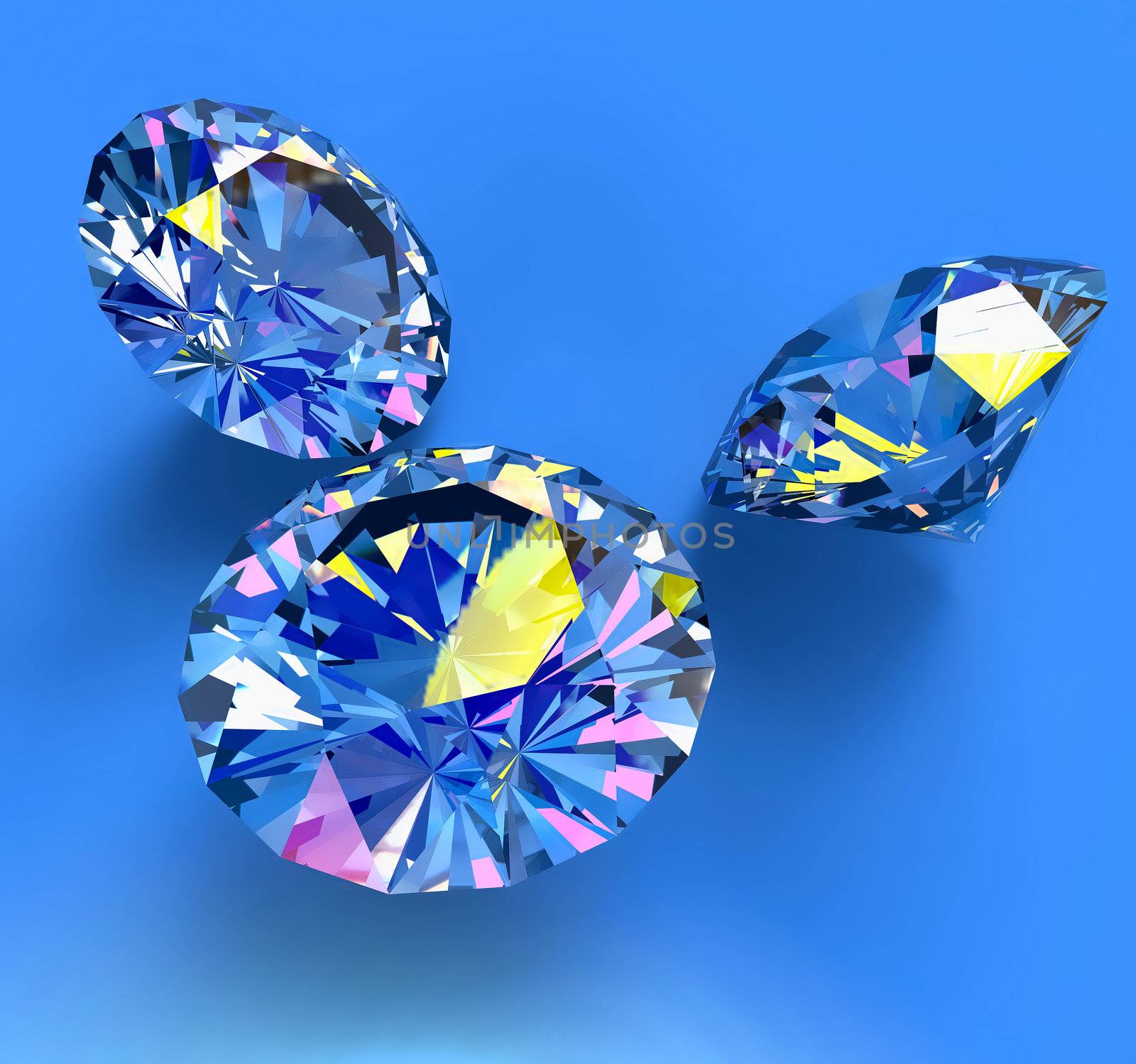 faceted blue diamonds on blue background