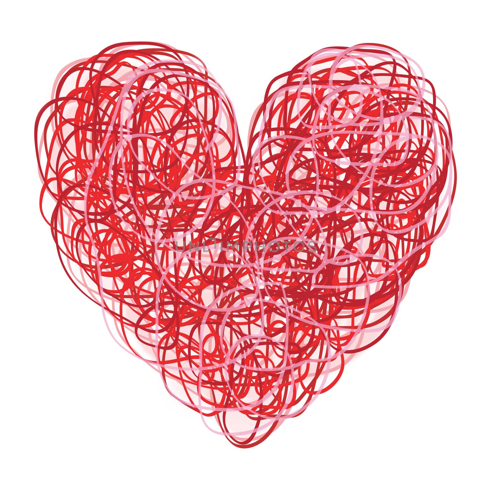 Red and Pink Scribbled Heart on White