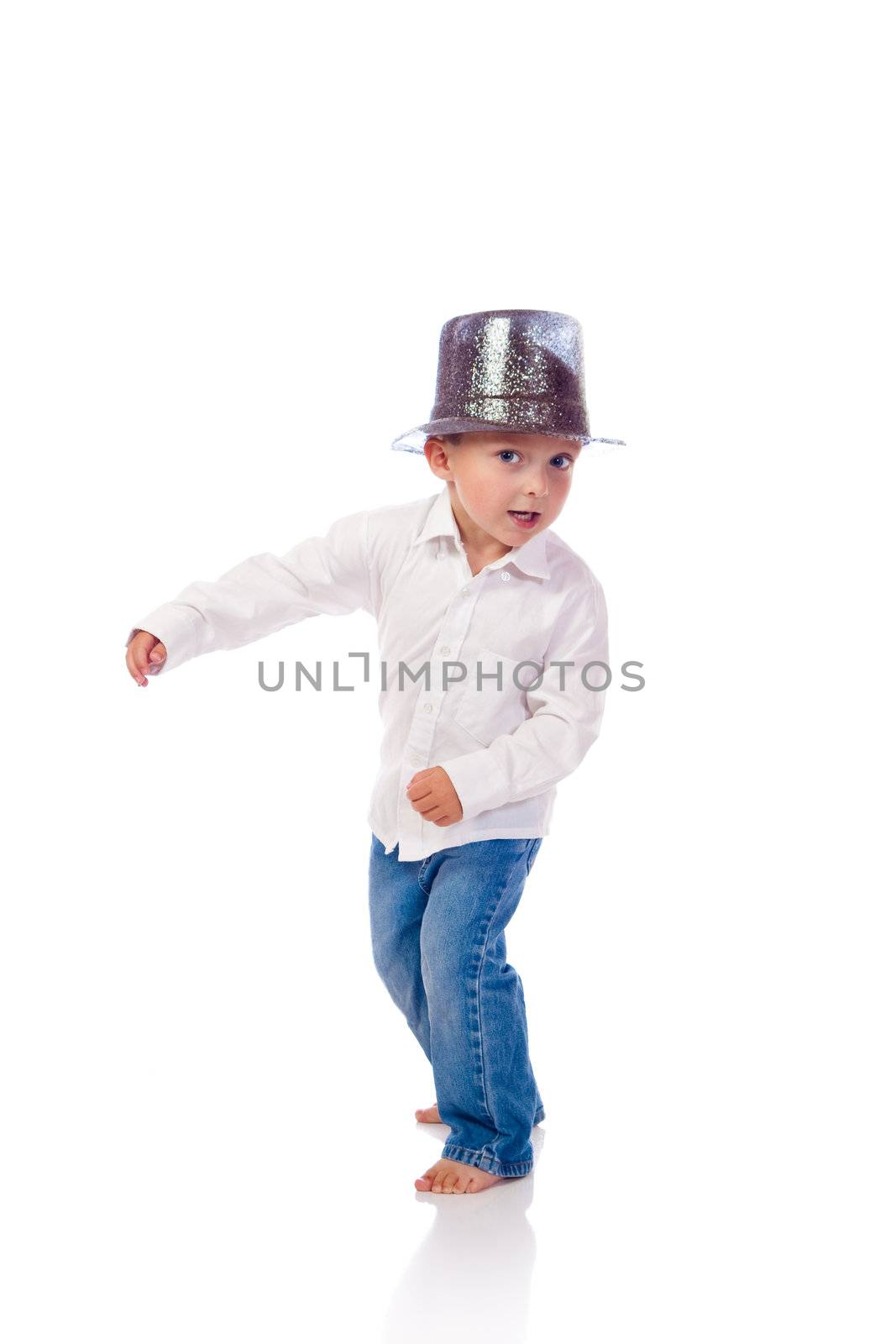 Little boy with a hat dancing