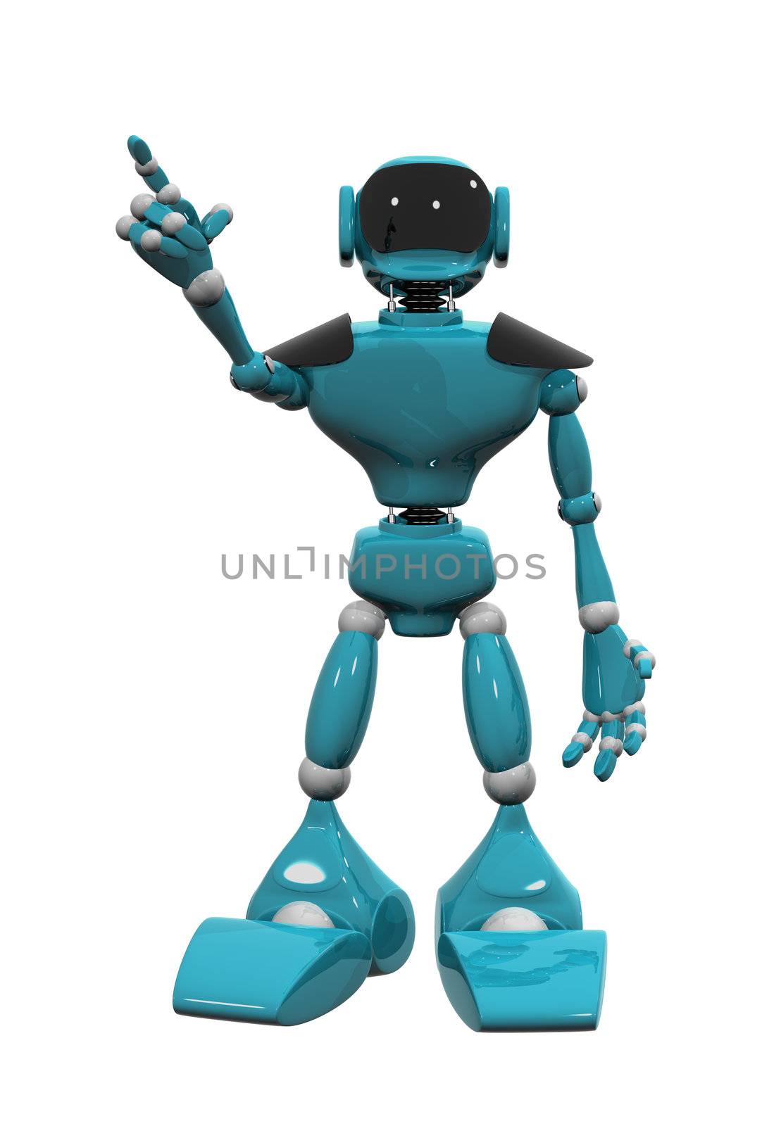 3d illustration of a blue robot on white background