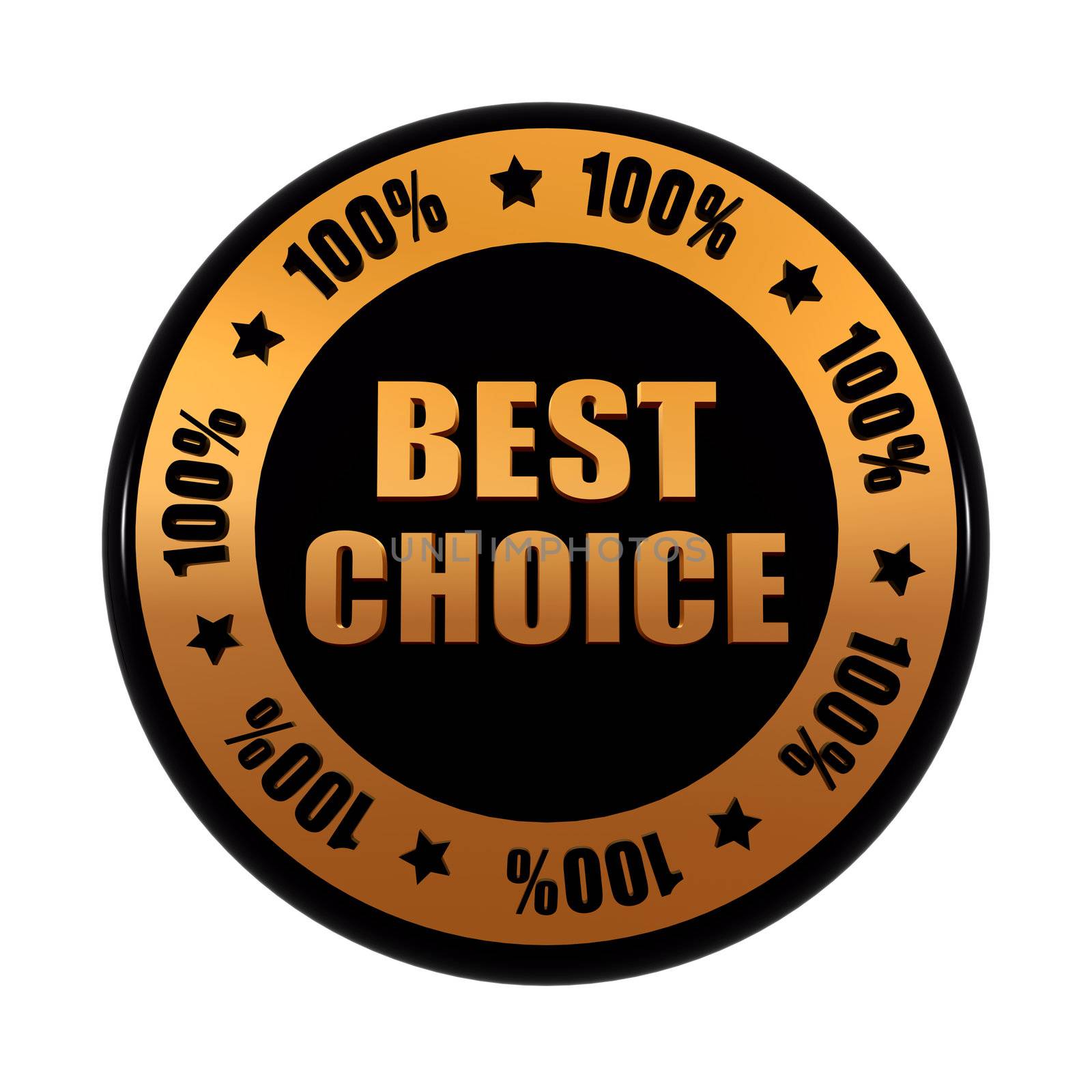 best choice 100 percentages - text in 3d golden black circle label with stars, business concept