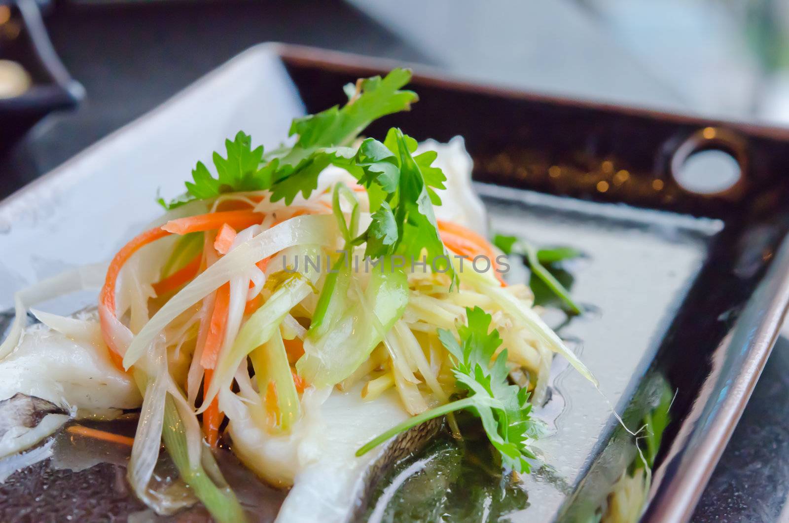steamed white fish with mix vegetable