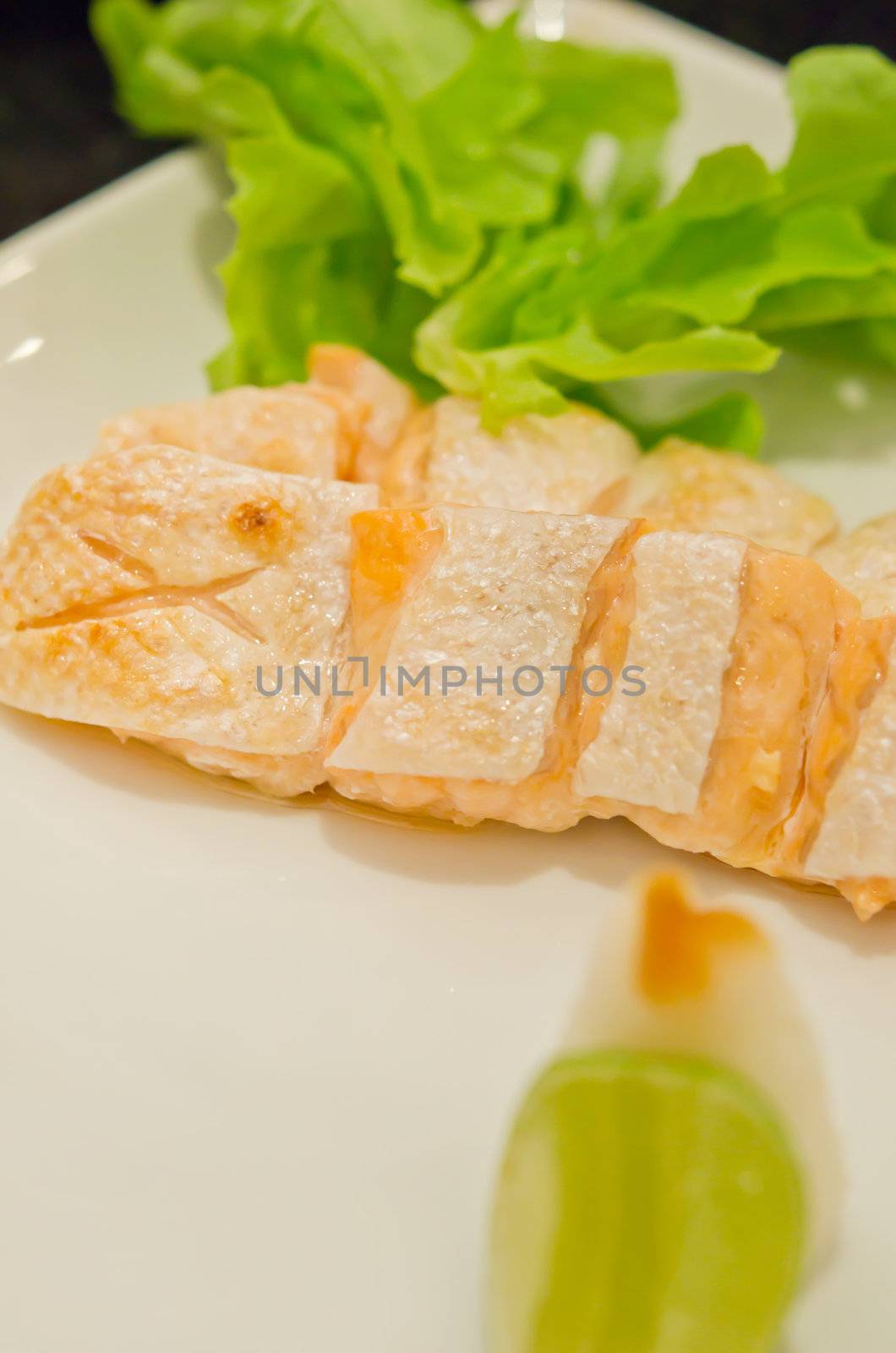 Grilled salmon belly , japanese cuisine