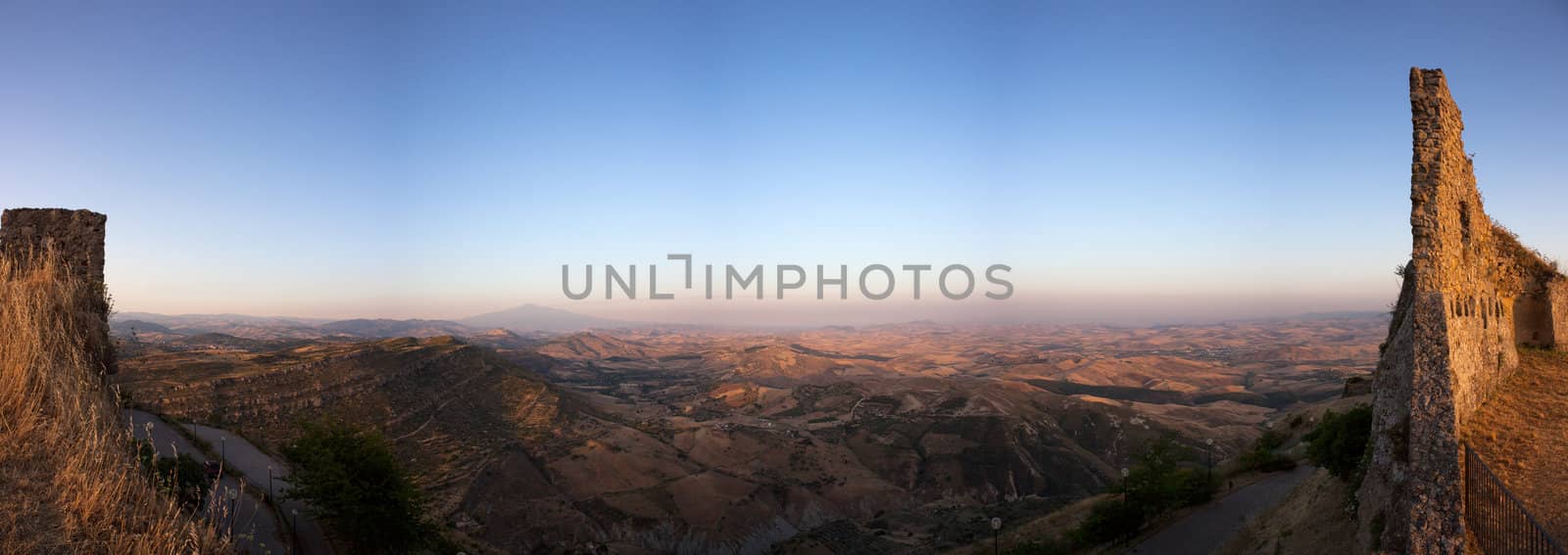 Landscape and castle ruins, Assoro town - Sicily, Italy