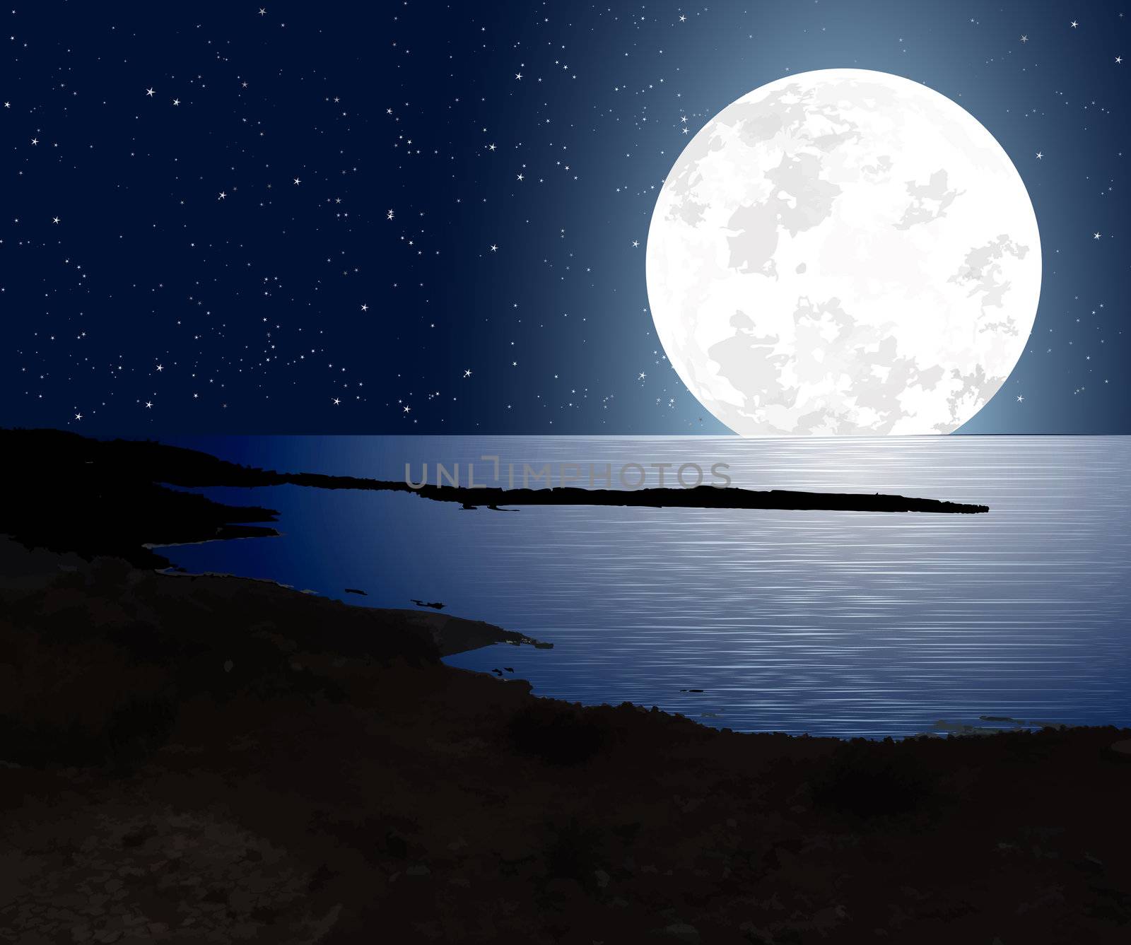 Moonlight With Full Moon And The Coast by ankarb