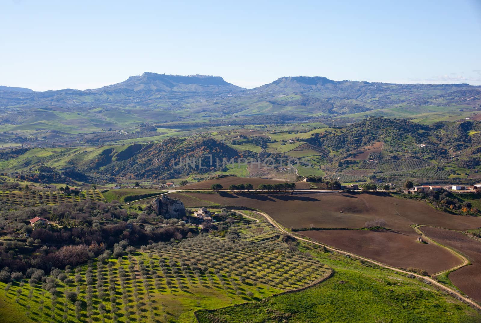 View of Enna countryside in the morning, Sicily - Italy