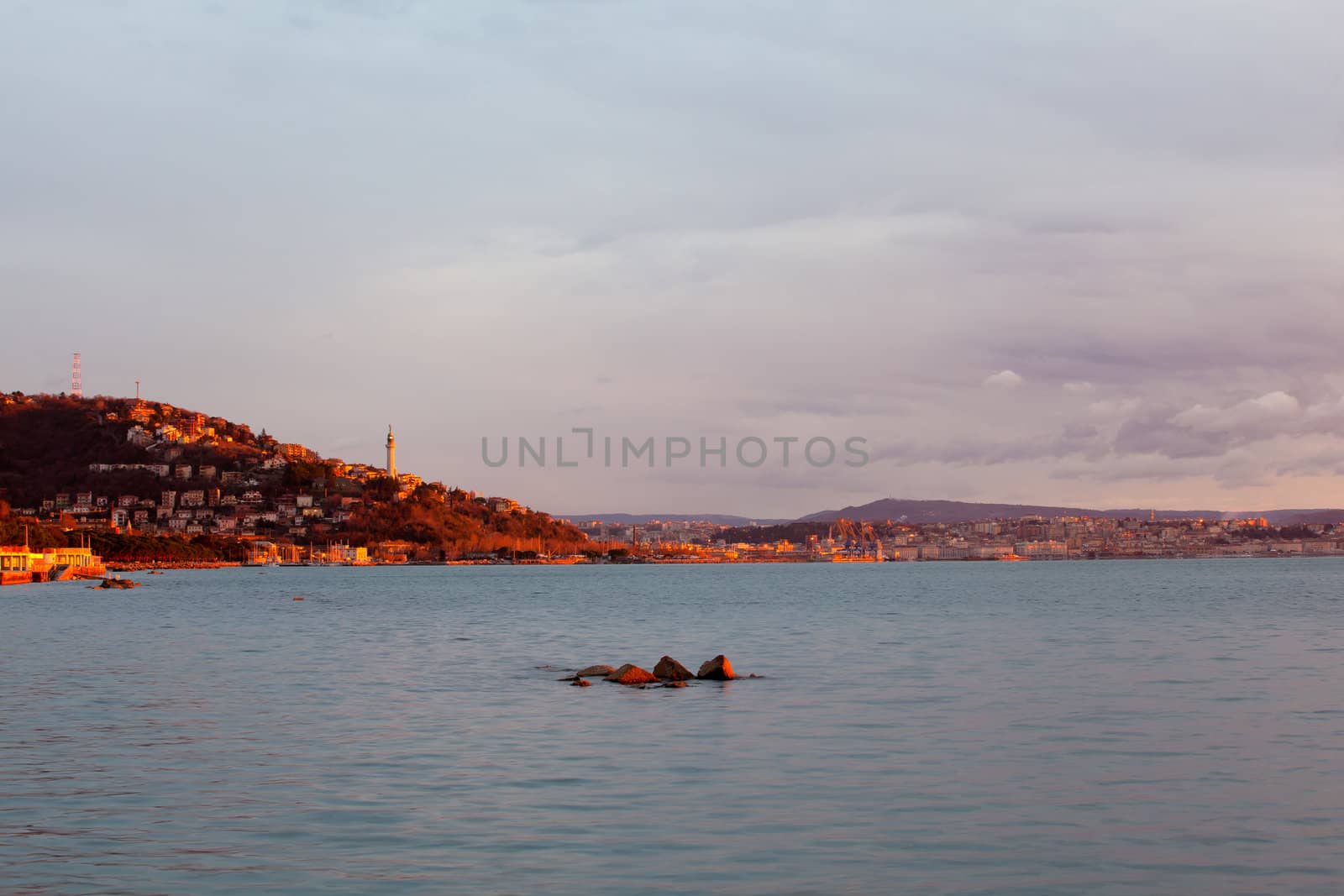 View of sunset in the Trieste sea