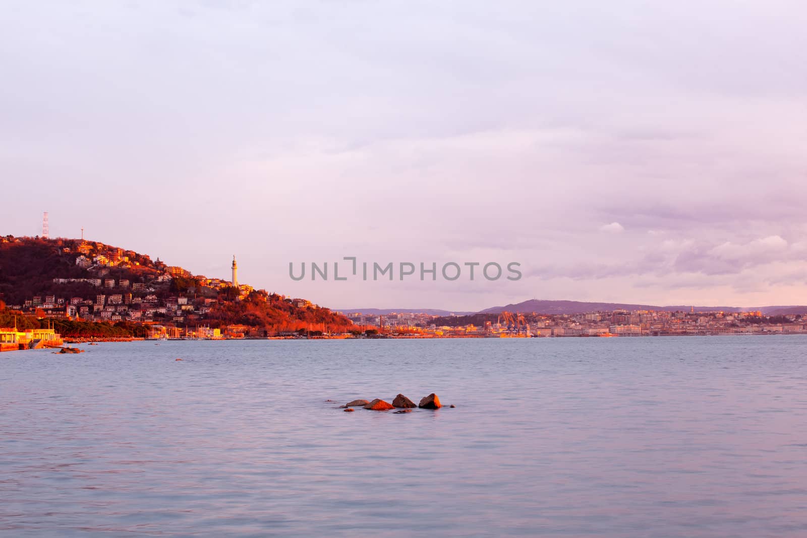 View of sunset in the Trieste sea