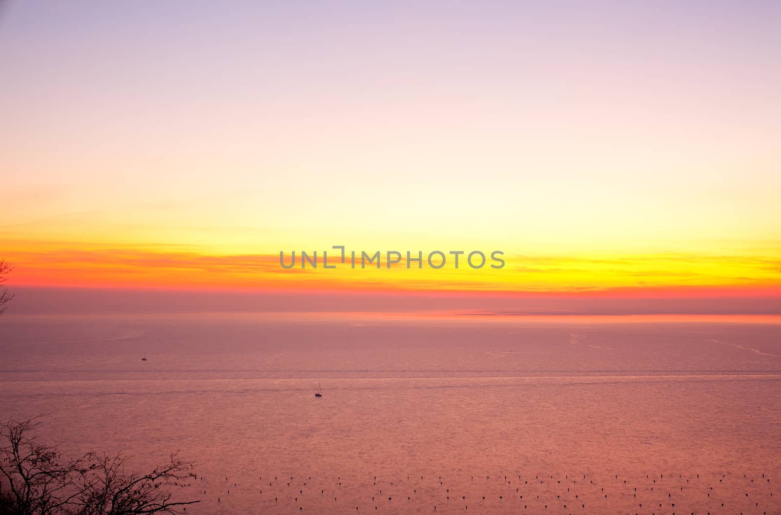 View of sunset in the Trieste sea