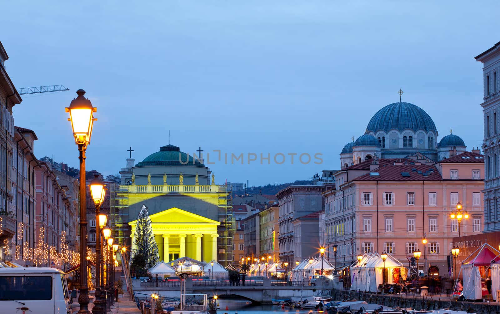 View of St. Antonio cathedral in the christmas day, Trieste - Italy