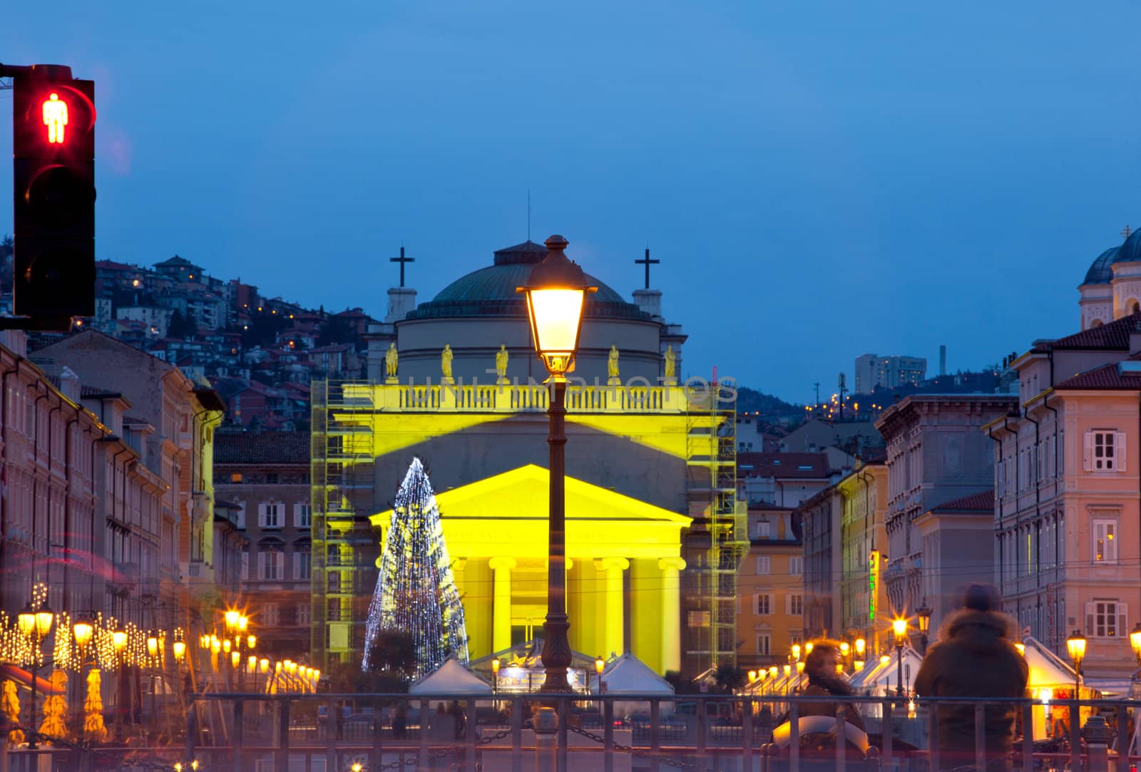 View of St. Antonio cathedral in the christmas day, Trieste - Italy