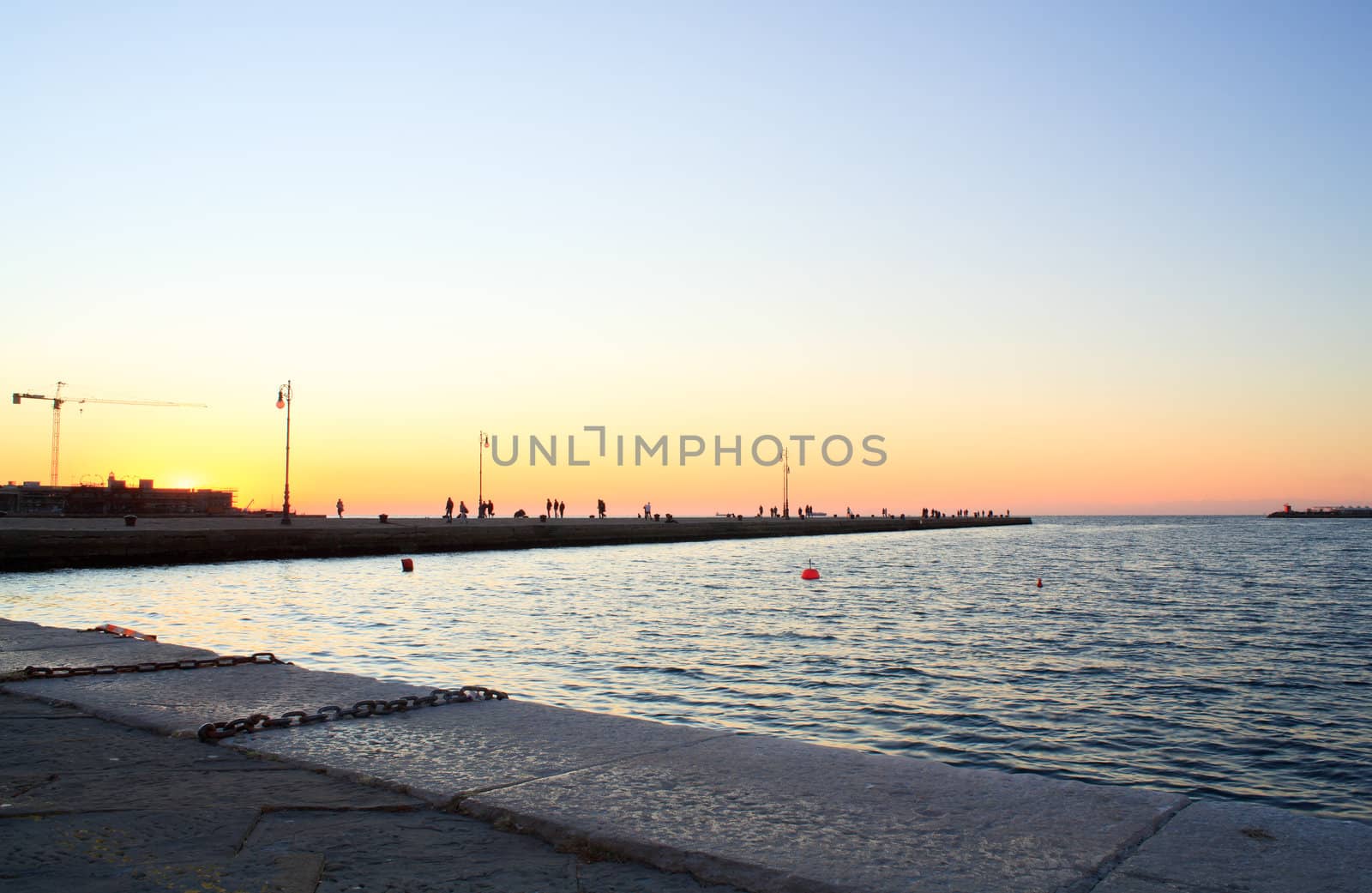 View of molo Audace at sunset, Trieste - Italy