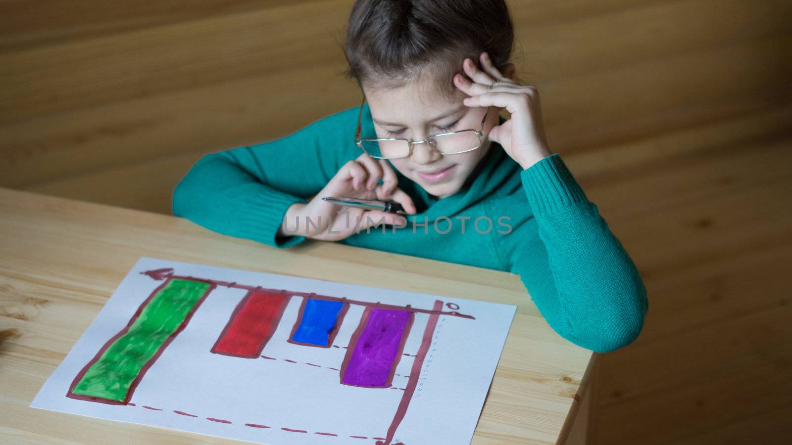 girl with glasses looking at the chart
