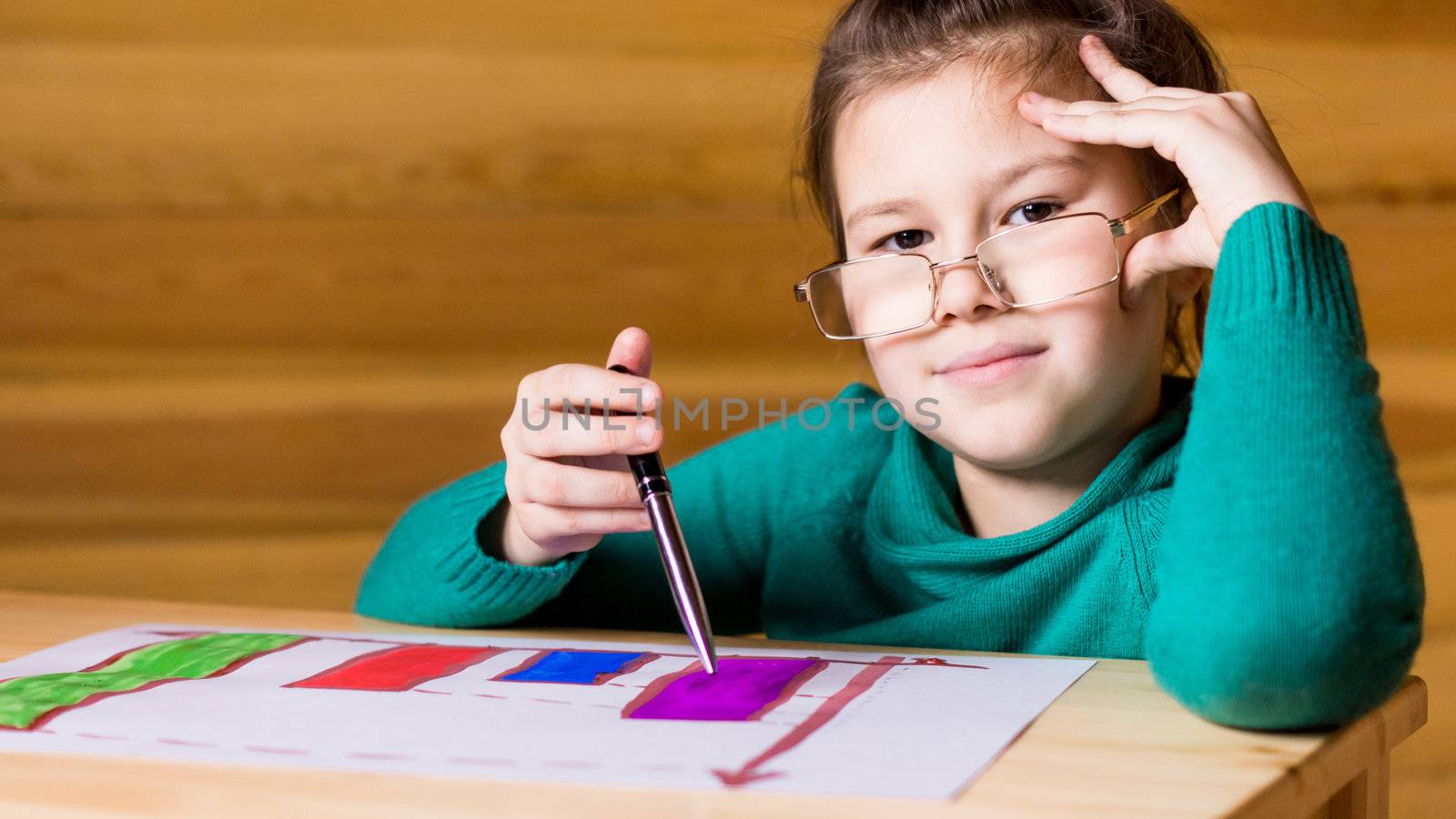girl with glasses looking at the chart