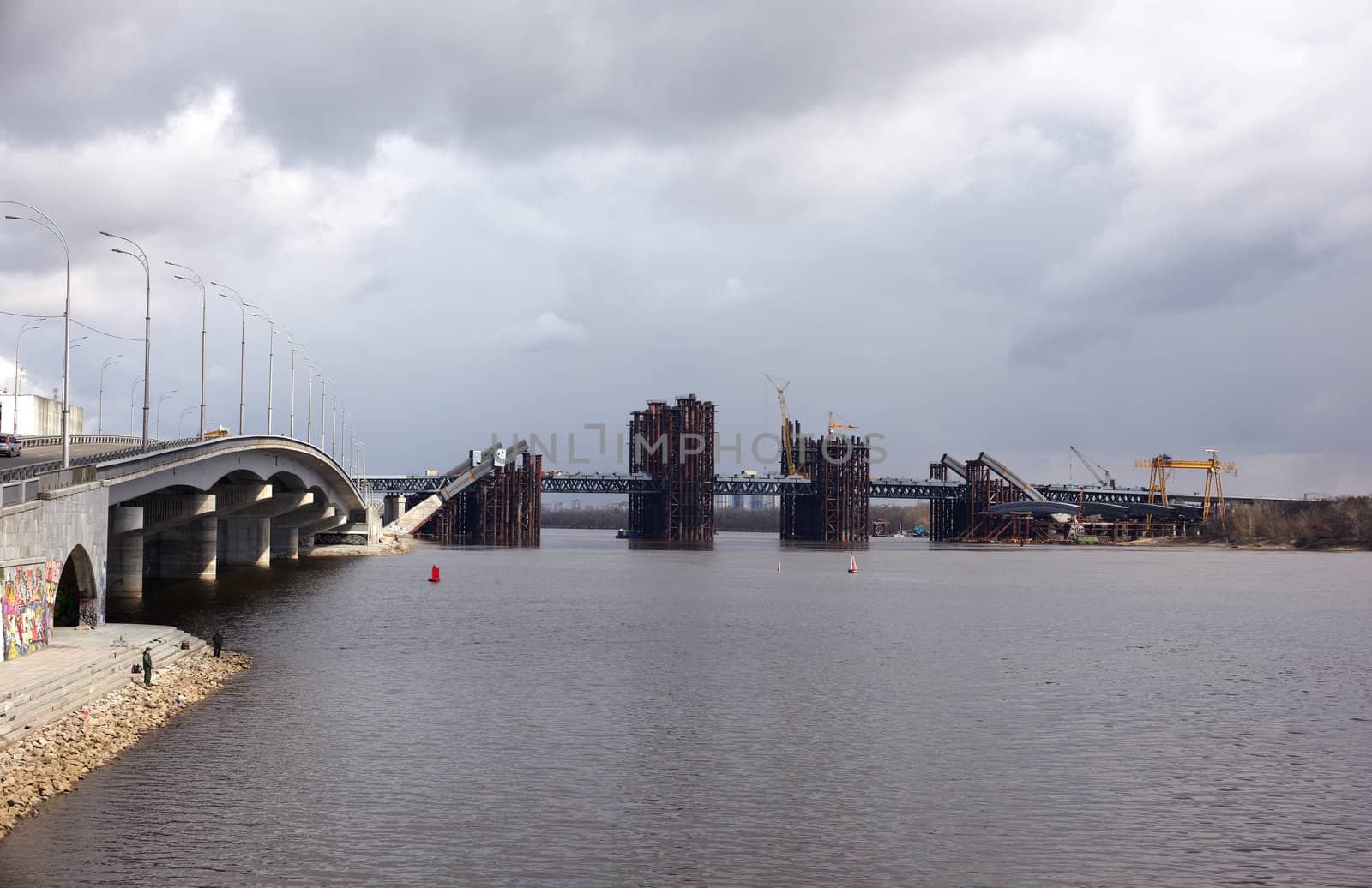 Bridge construction, Dnepr river in Kiev, Ukraine