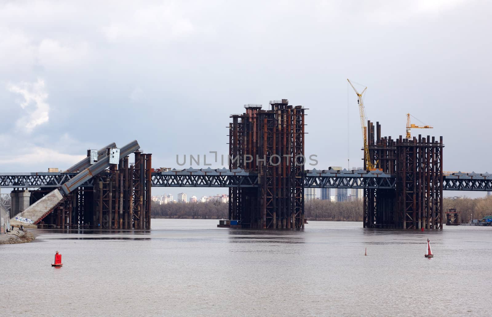Bridge construction, Dnepr river in Kiev, Ukraine