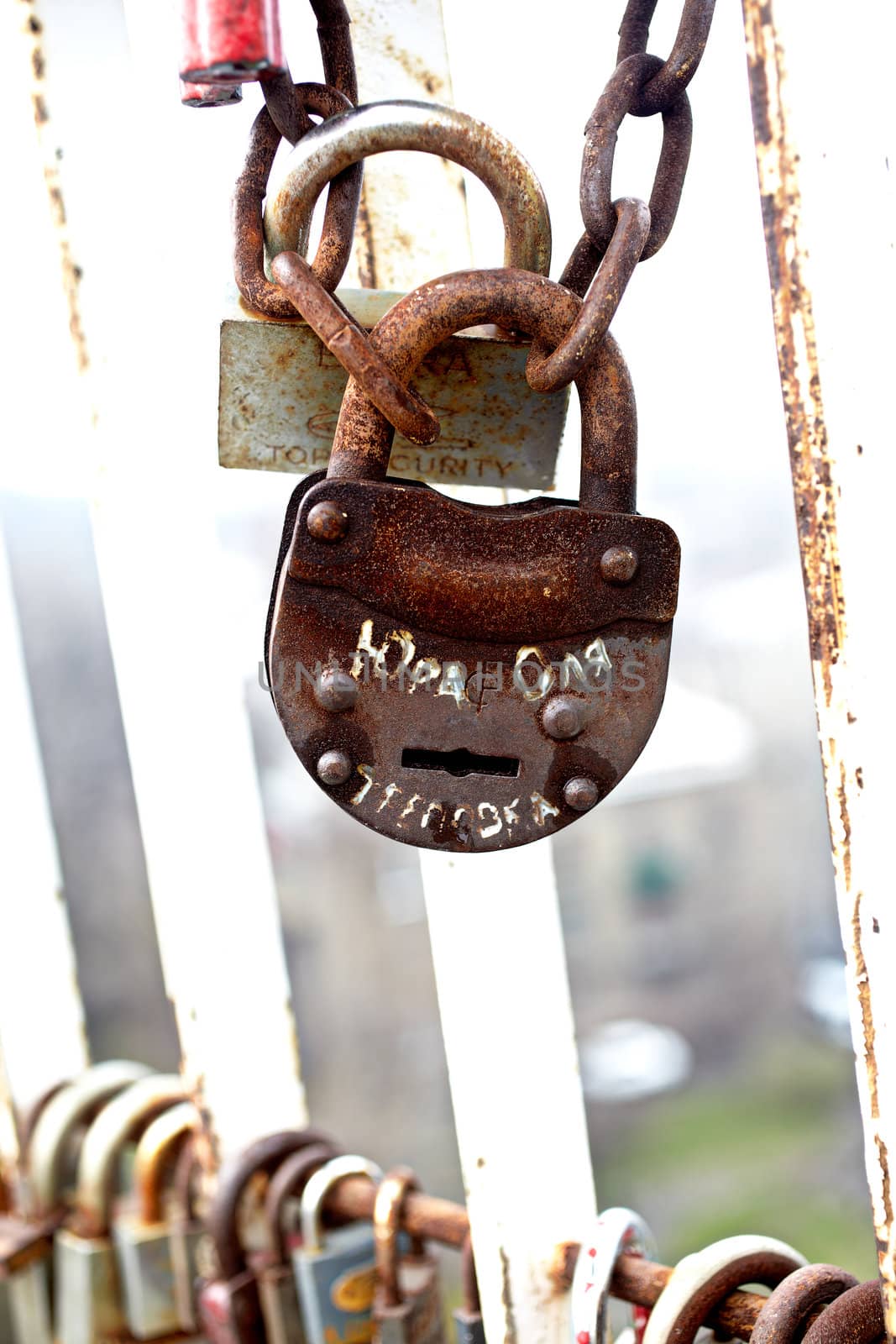 Bolt on the bridge, Kiev - Ukraine