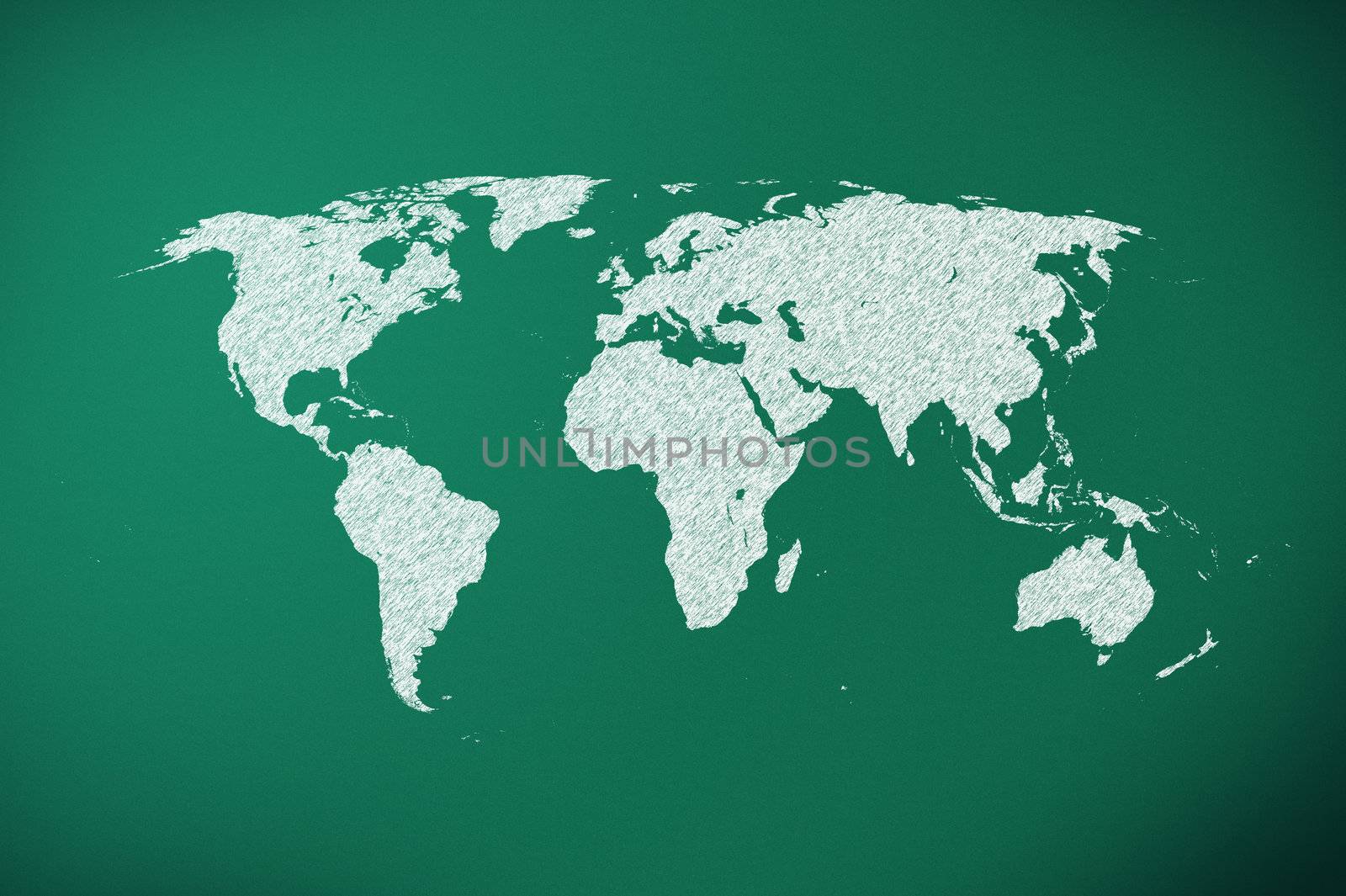 world map on green chalk board by matteobragaglio