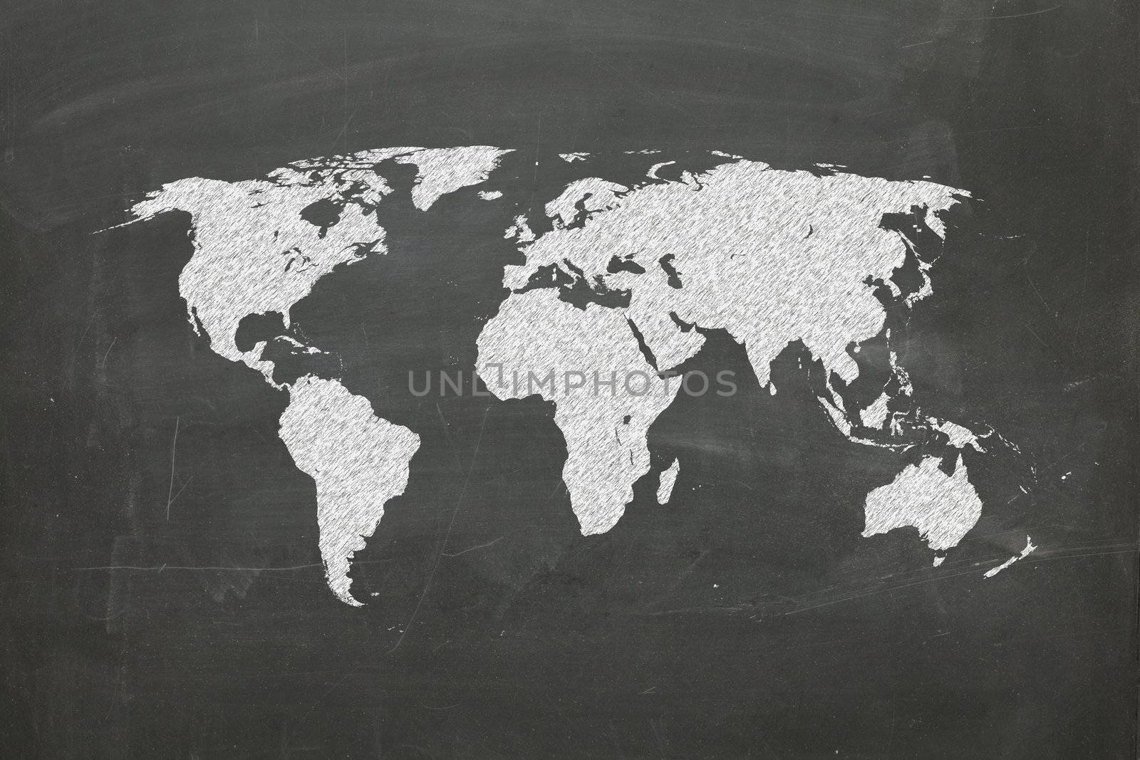 world map on chalk board by matteobragaglio