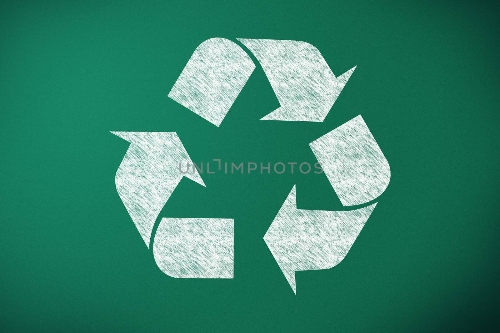 recycling symbol on green chalk board by matteobragaglio