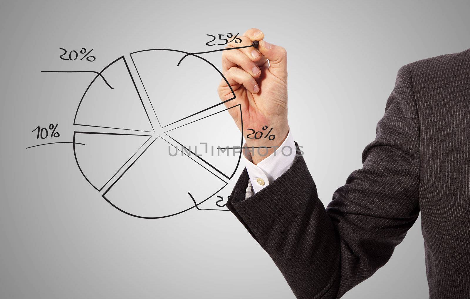 businessman hand drawing a graph on glass board