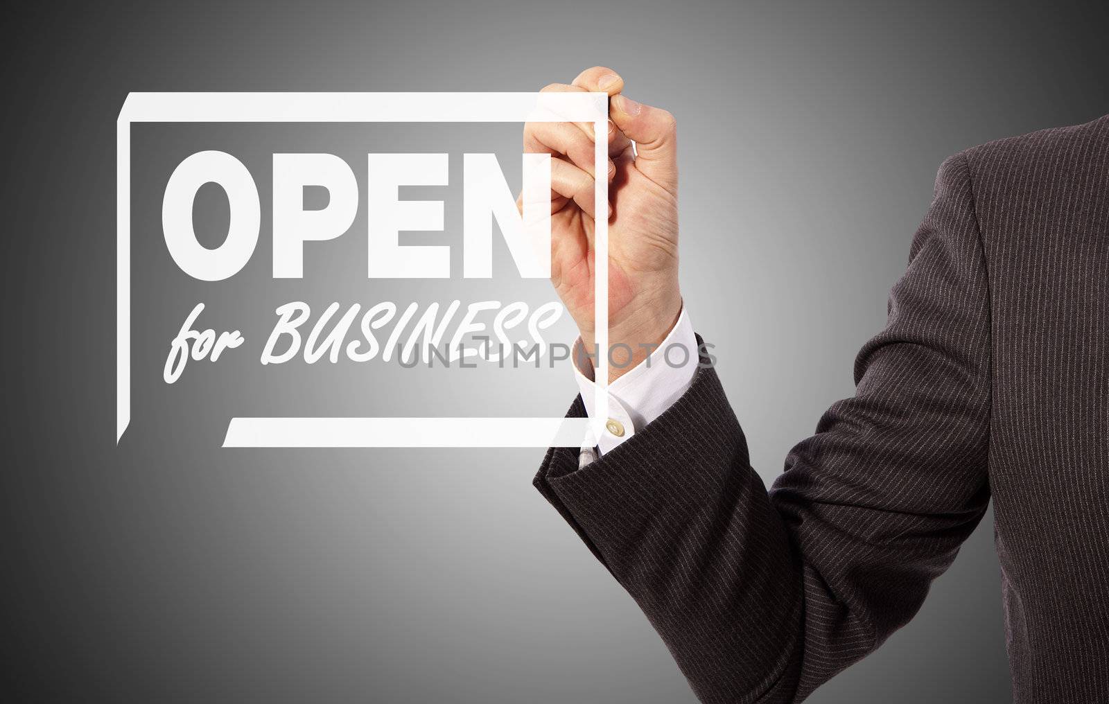 open for business sign hand drawn on to the screen