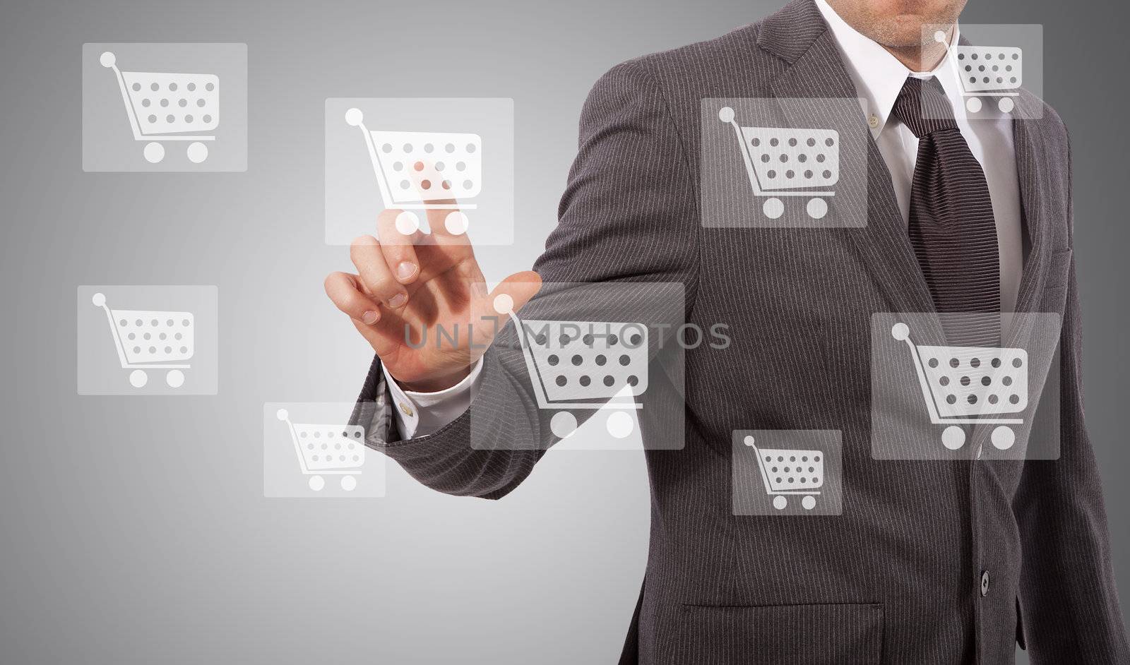 business man touching ecommerce icon on screen