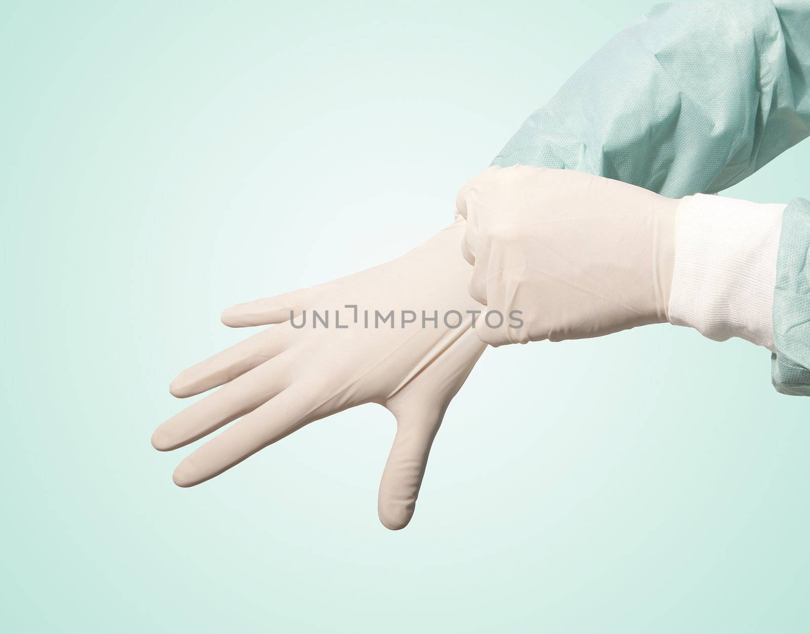 surgeon doctor wear glove before operation