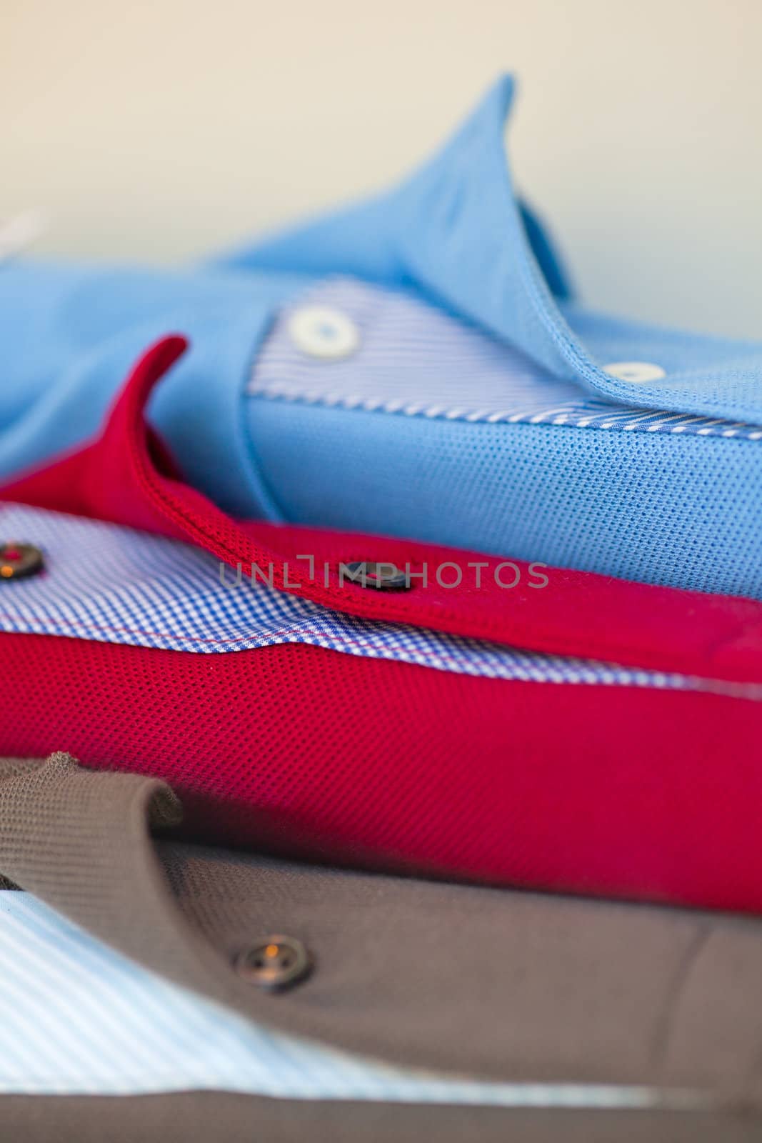 Close up of new colorful Polo shirts