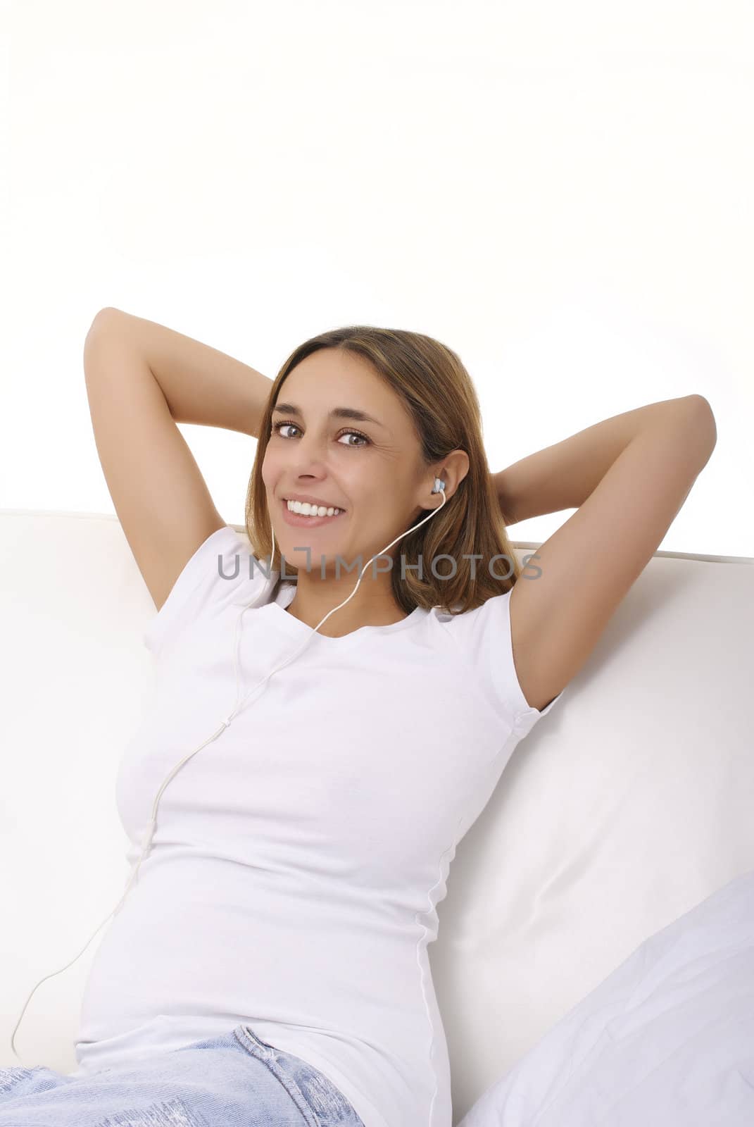 young woman relaxing and listening music 