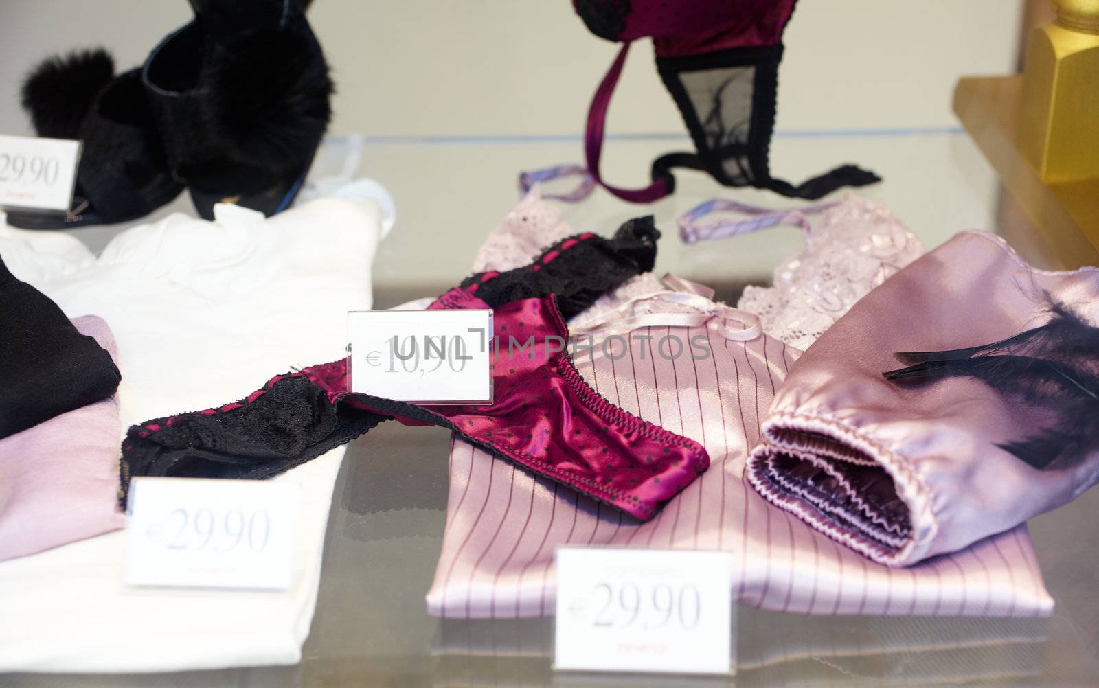 Panty and other women's clothing in a store