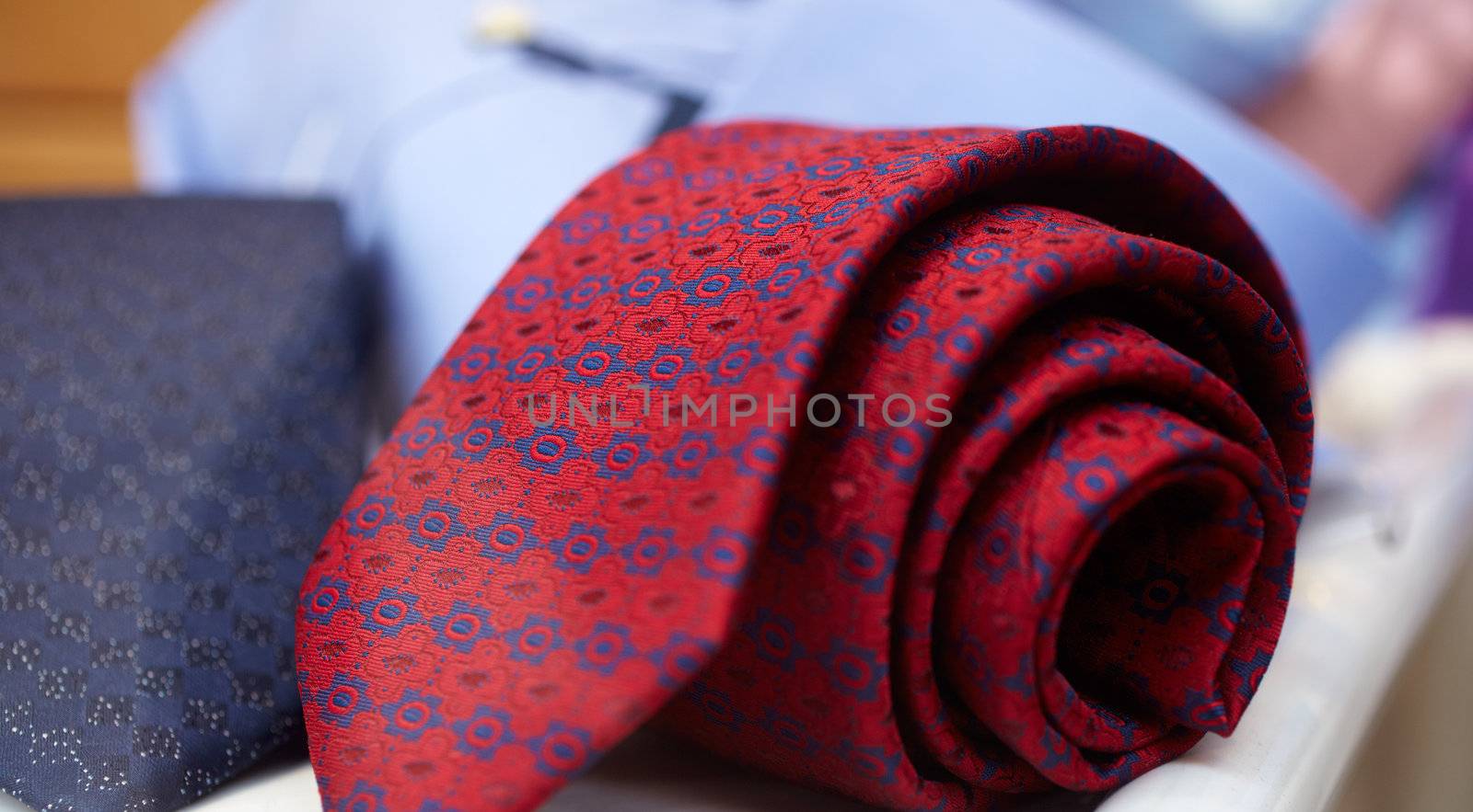Red necktie on a shirt