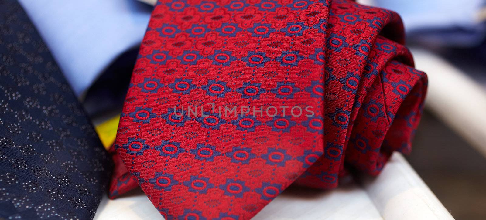 Red necktie on a shirt