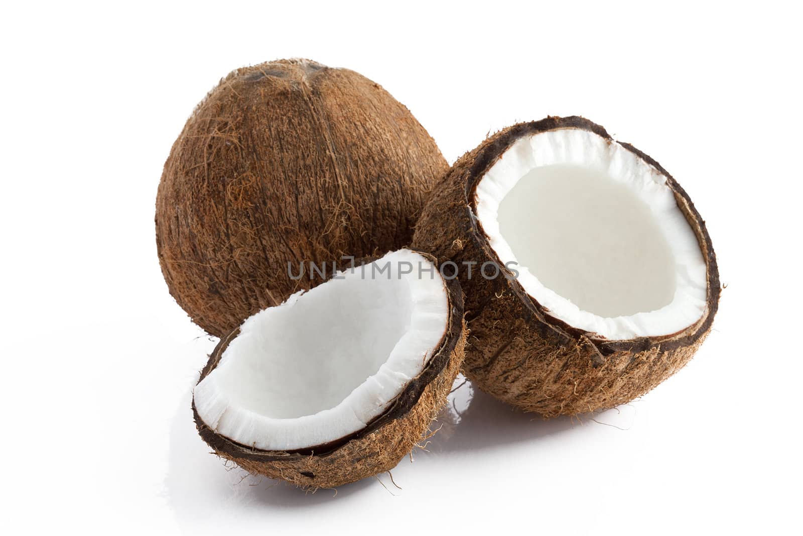 Close up view of nice fresh coconut ion white back