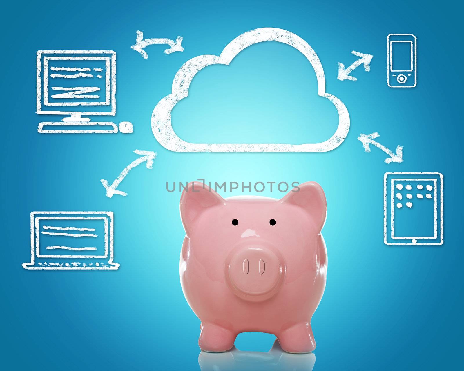 Piggy bank with cloud computing concept