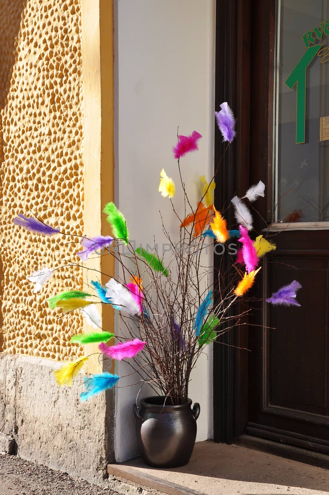 Easter feathers in a pot.