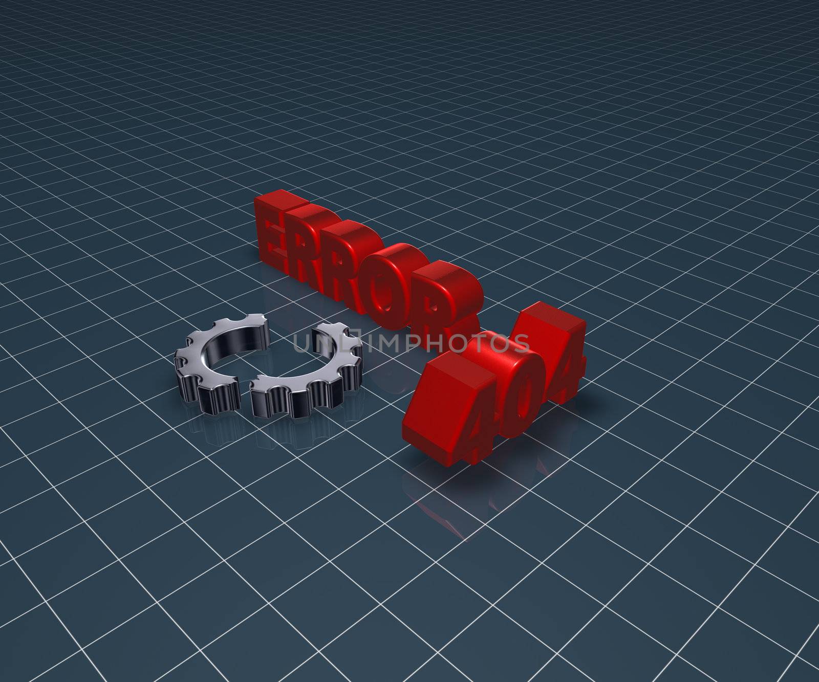 error 404 page not found - message and broken cogwheel - 3d illustration