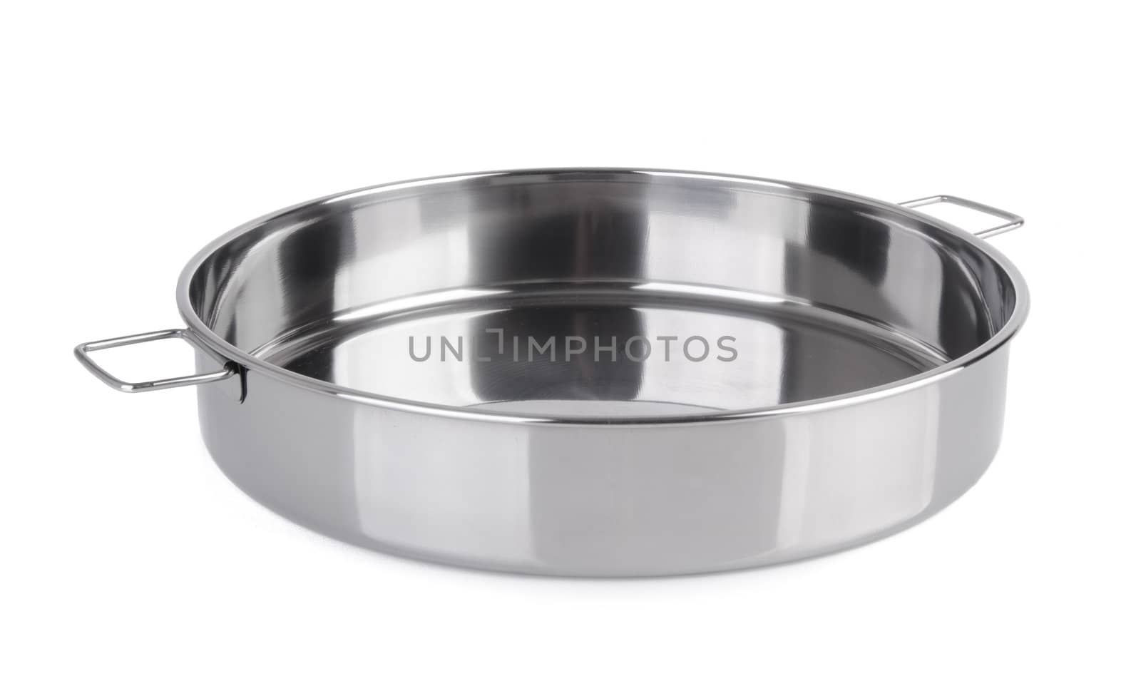 Bowl from stainless steel on white background