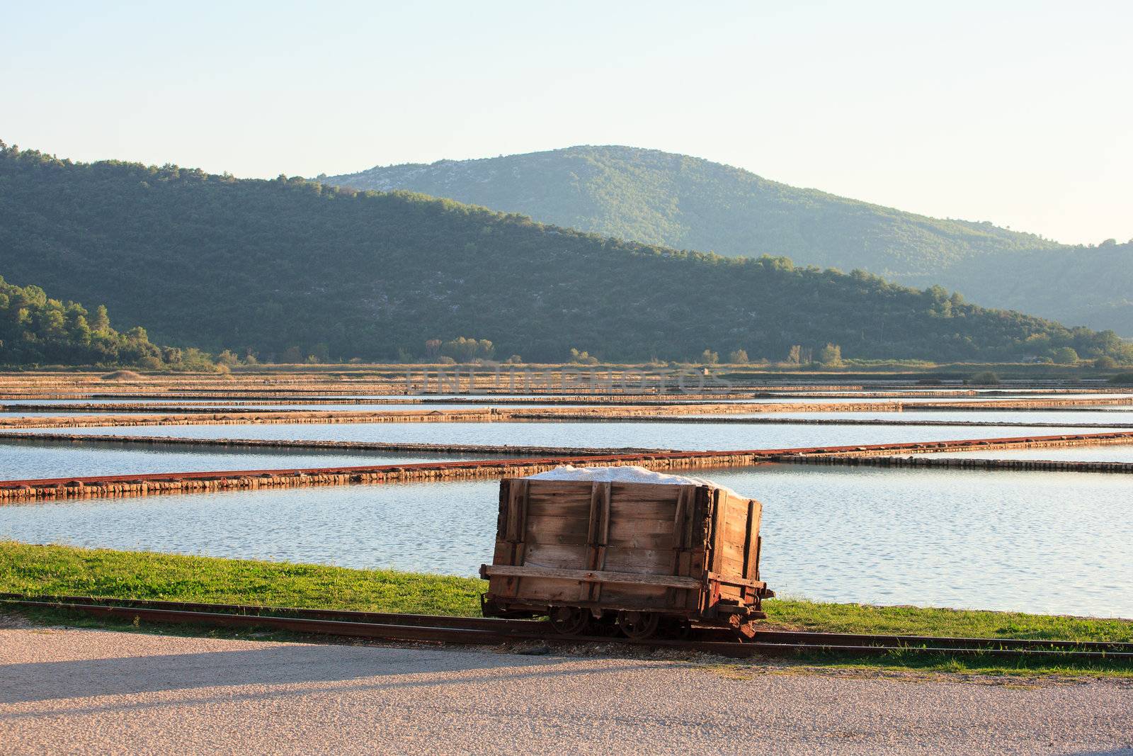 Salt on wooden box, Ston in Croatia