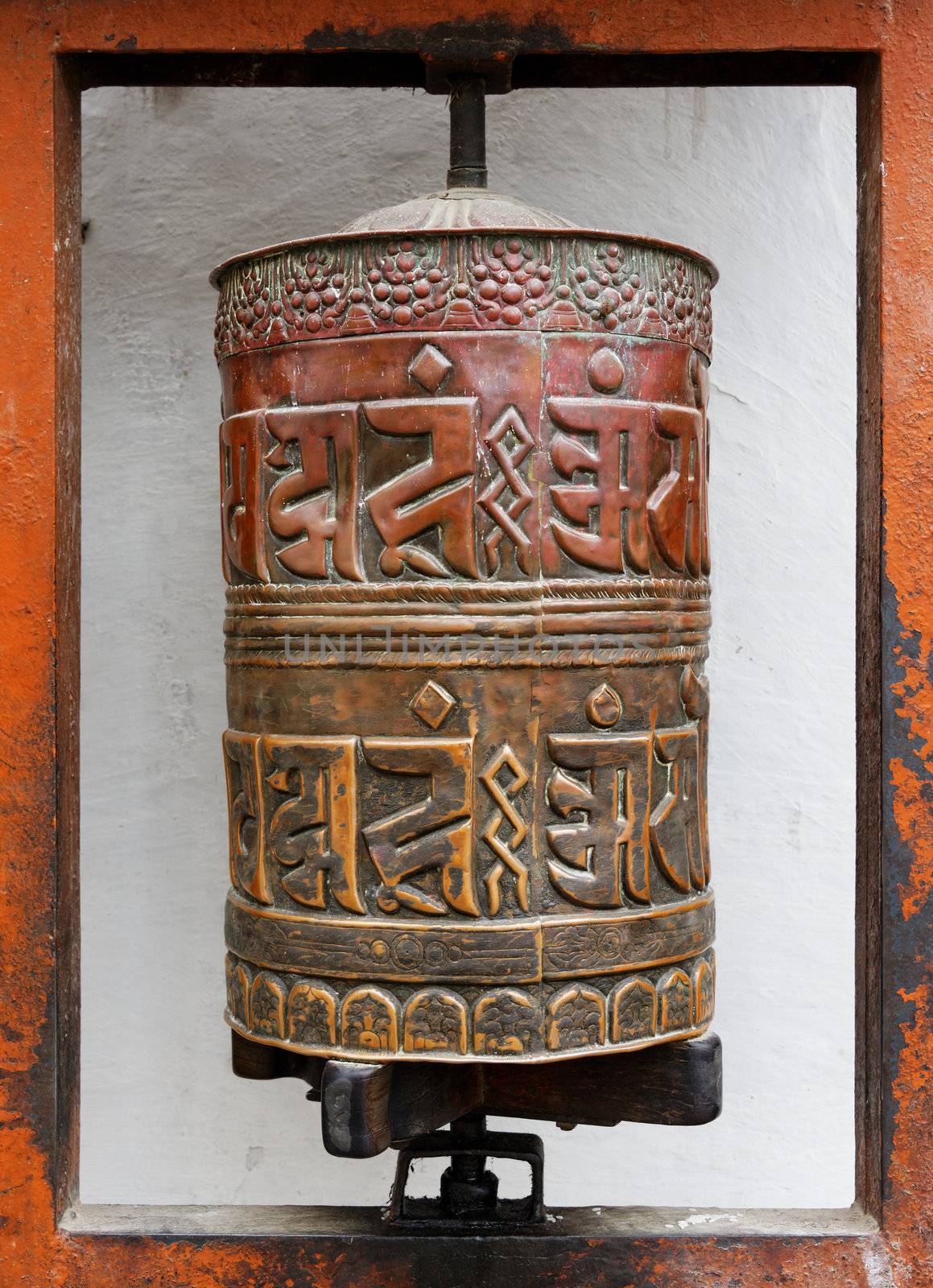 Prayer wheel at Bodhnath stupa in Kathmandu, Nepal