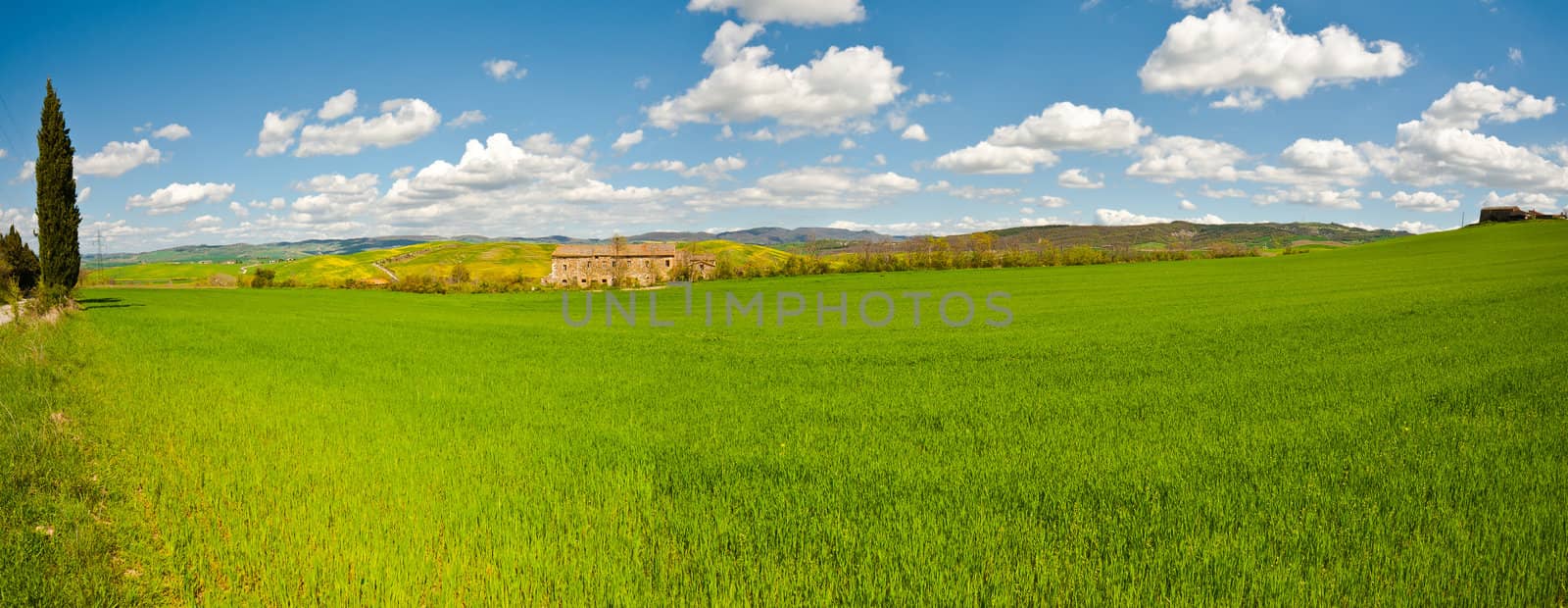 Farmhouse and Green Sloping Meadows of Tuscany
